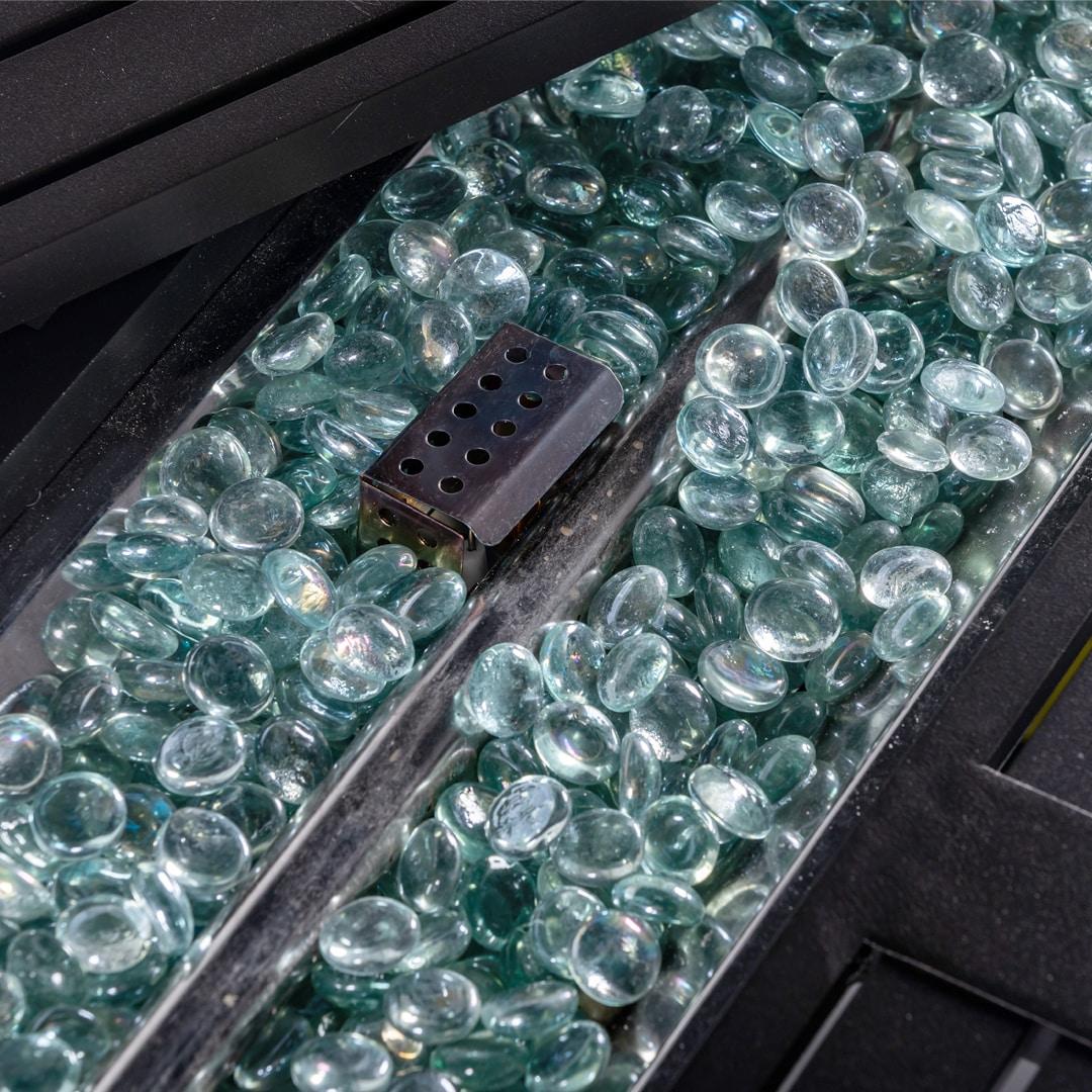 56 in. x 21 in. Rectangular Fire Table with Glass Wind Guard, Cover and Table Lid in Bronze