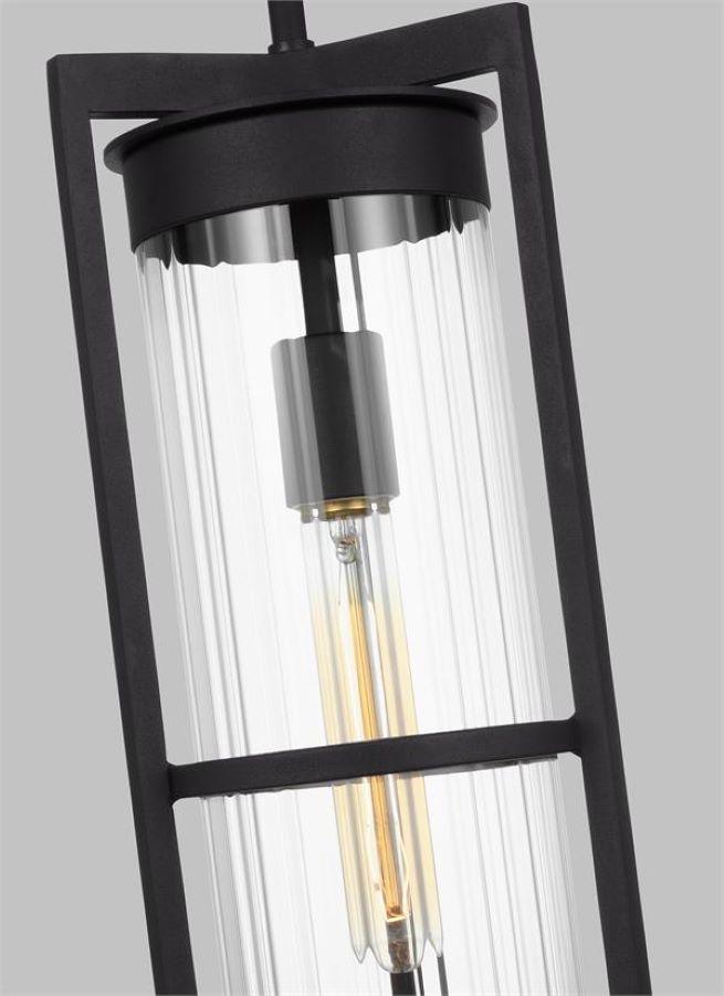 Black Clear Glass 1-Light Outdoor Pendant Lantern