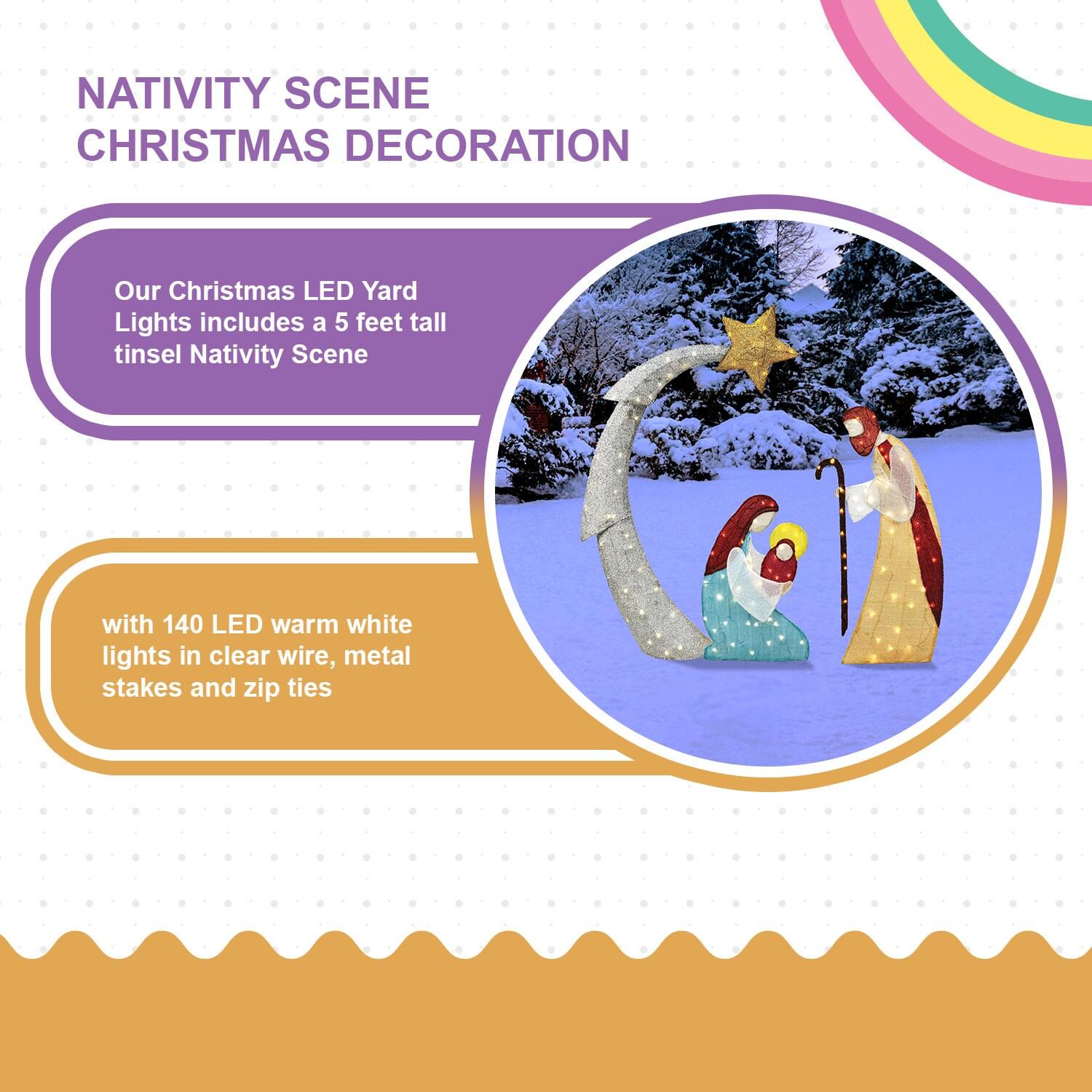 Joiedomi 5FT Christmas Nativity Scene Yard Light with Pre-Lit LED Lights for Indoor Outdoor Garden, Lawn, Christmas Event, Christmas Eve Night Decoration