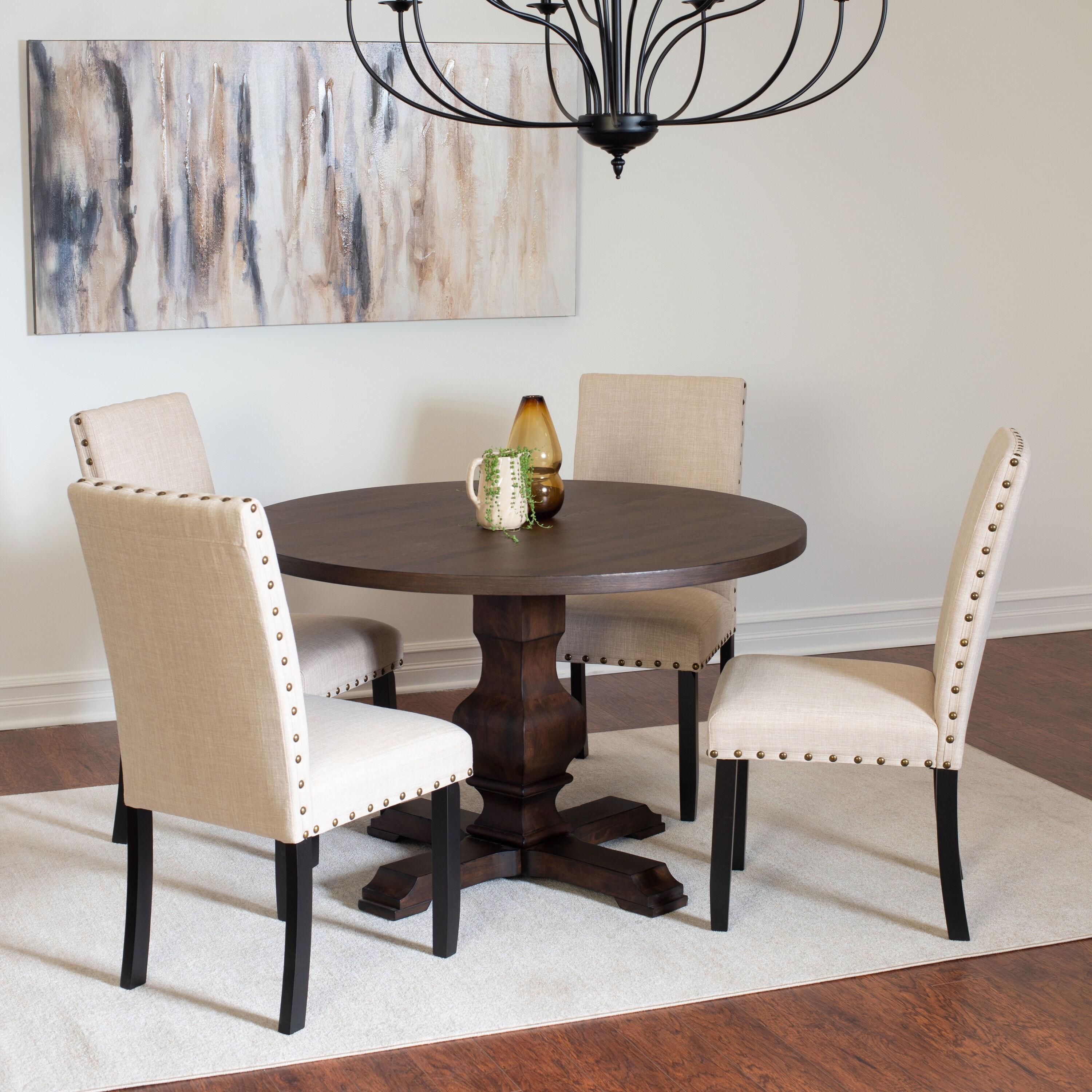 Roundhill Furniture Kohland 5 Piece Adult Transitional Wood Durable Dining Table with Chair Tan