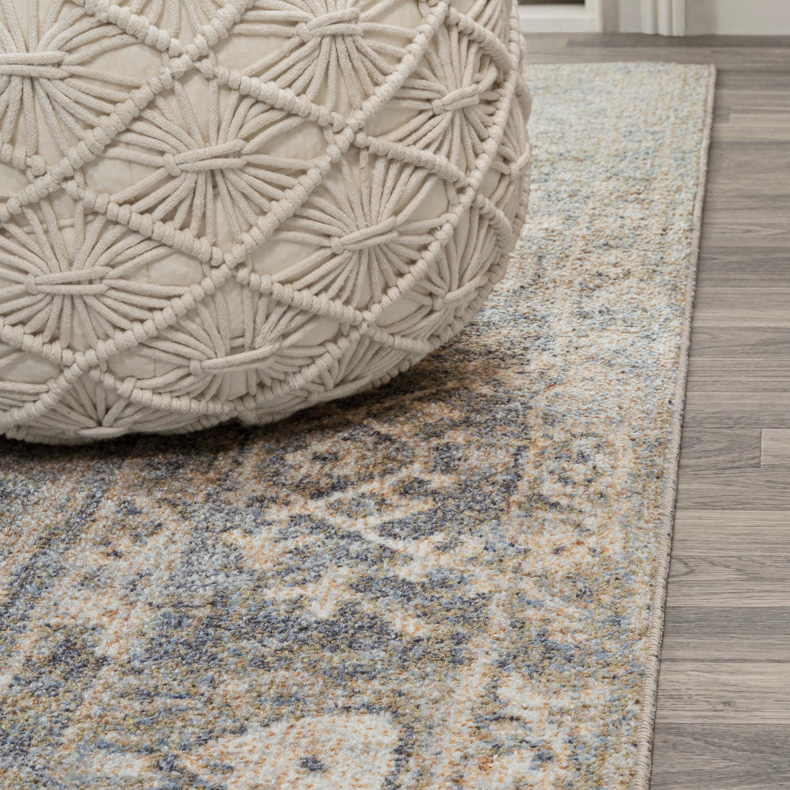 JONATHAN Y Pavel Distressed Medallion Low-Pile Machine-Washable Blue/Cream 3 ft. x 5 ft. Area Rug