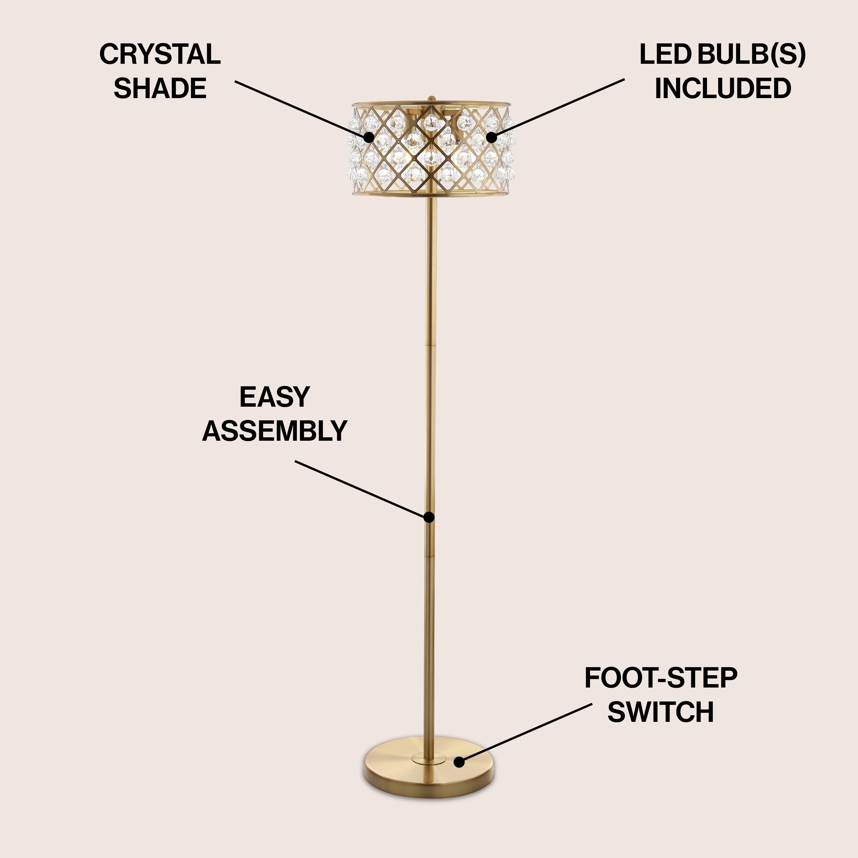 JONATHAN Y JYL9000A Elizabeth 60" Crystal/Metal LED Floor Lamp, Contemporary, Transitional for living room, dinning room, bedroom, office Bulb Included, Brass Gold/Clear