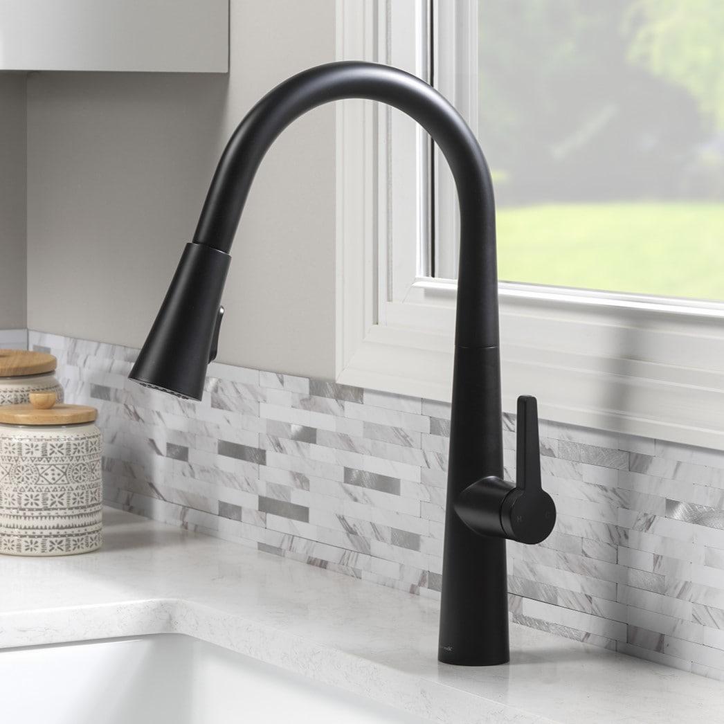 Matte Black Pull-Down Handle Kitchen Faucet with Deck Plate