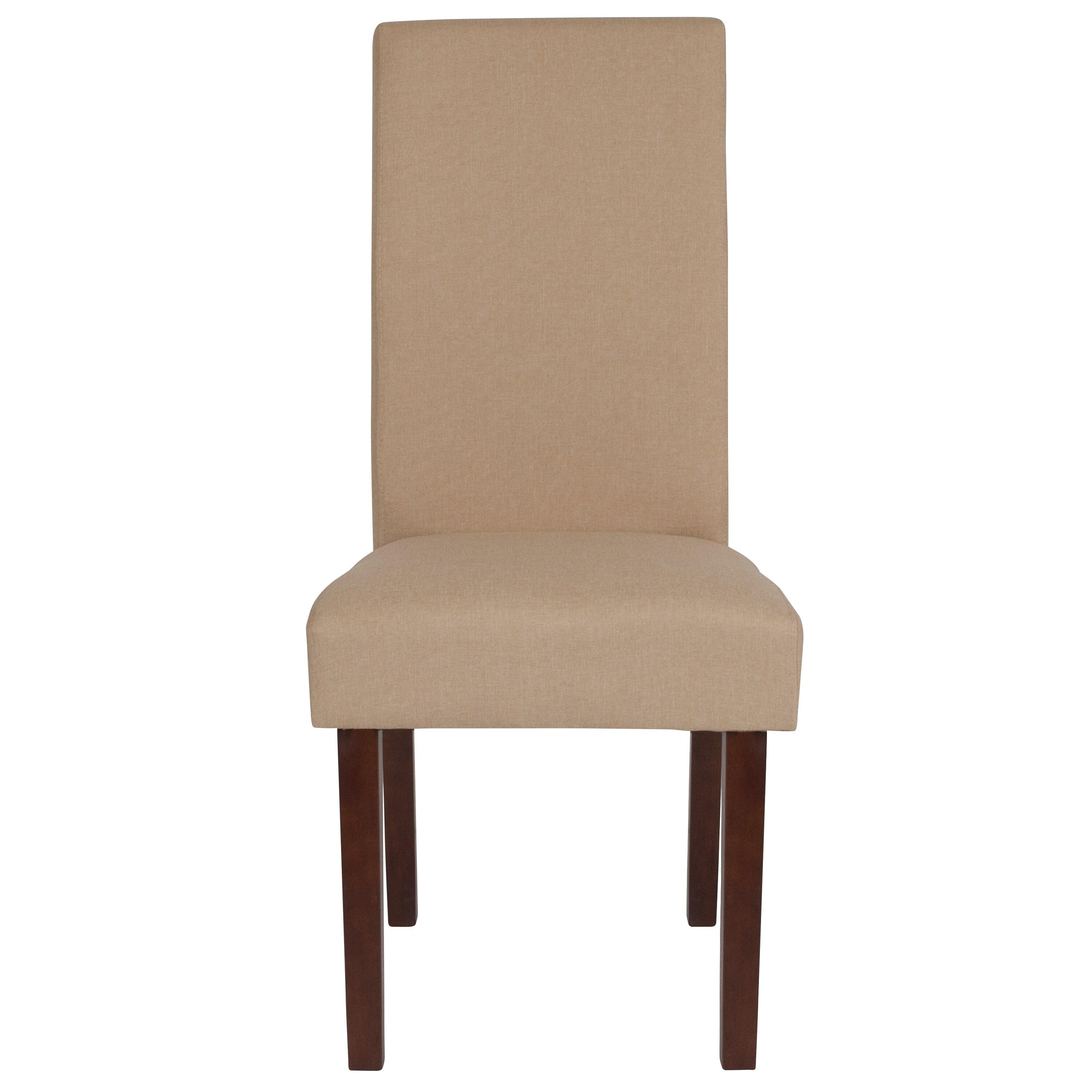 Flash Furniture Greenwich Series Beige Fabric Upholstered Panel Back Mid-Century Parsons Dining Chair