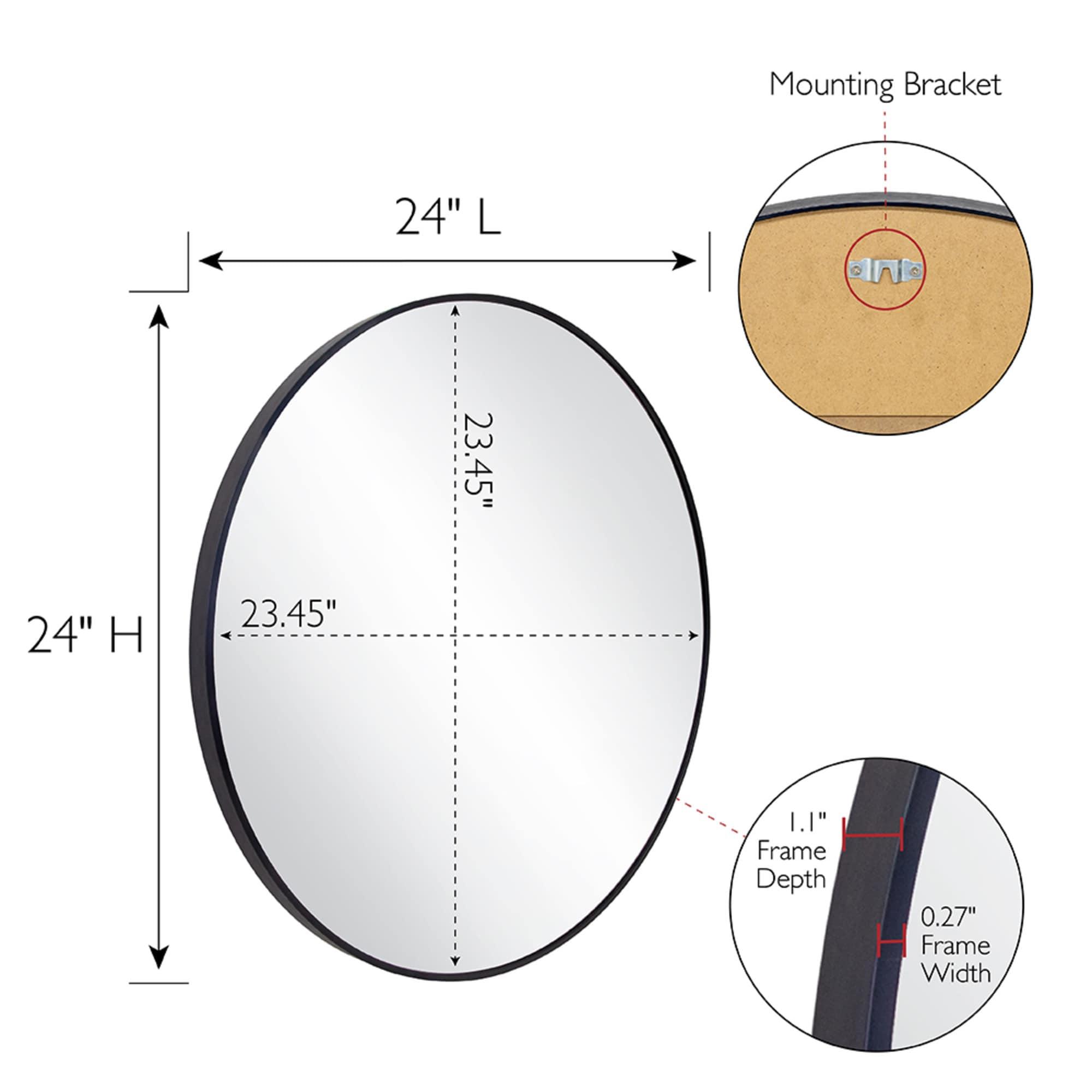 23.5 in. W x 23.5 in. H Metal Framed Flushmount Round Decorative Accent Bathroom Vanity Mirror with Black Frame