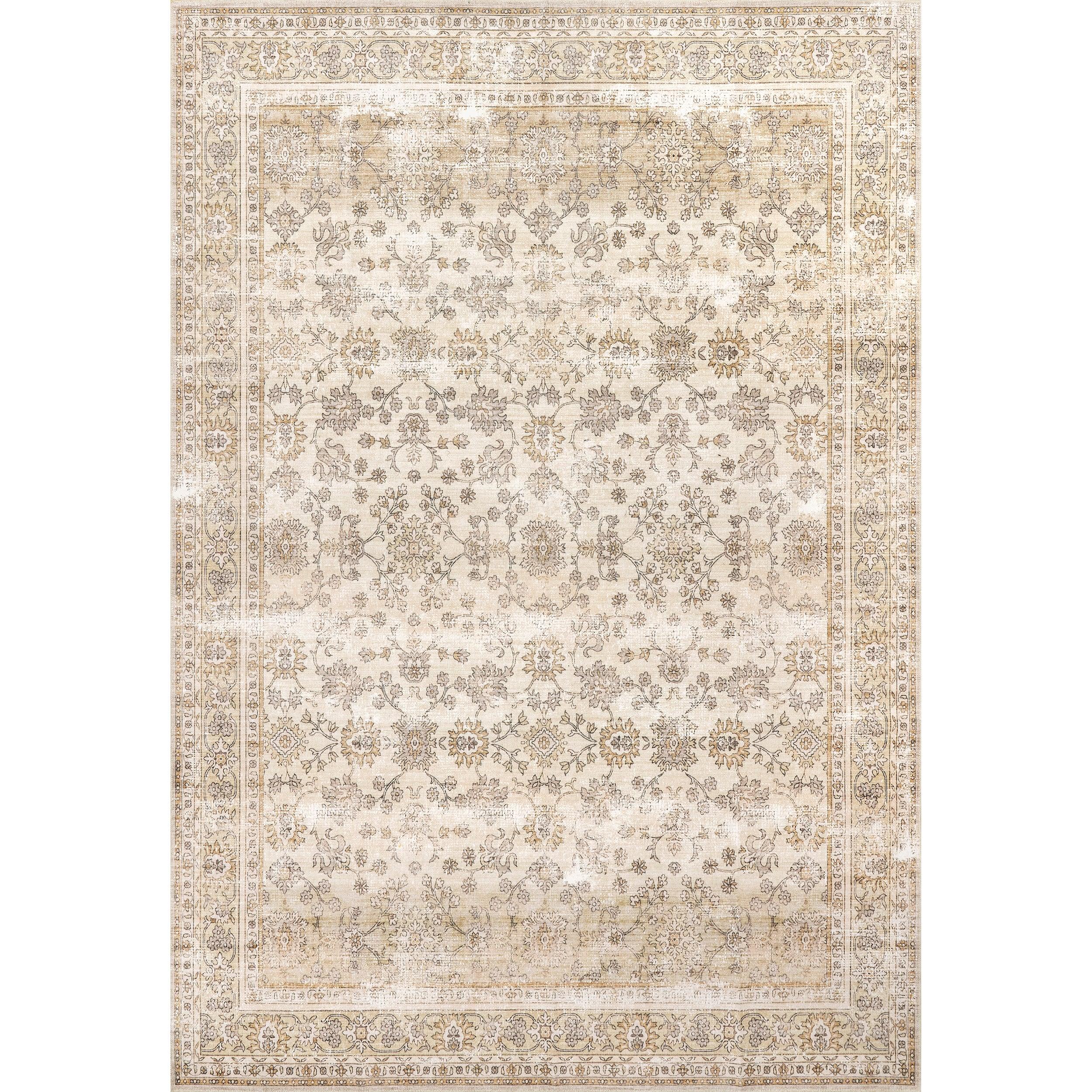 Nuloom Deadra Vintage Floral Pet Friendly Machine Washable Area Rug, Round 8', Beige