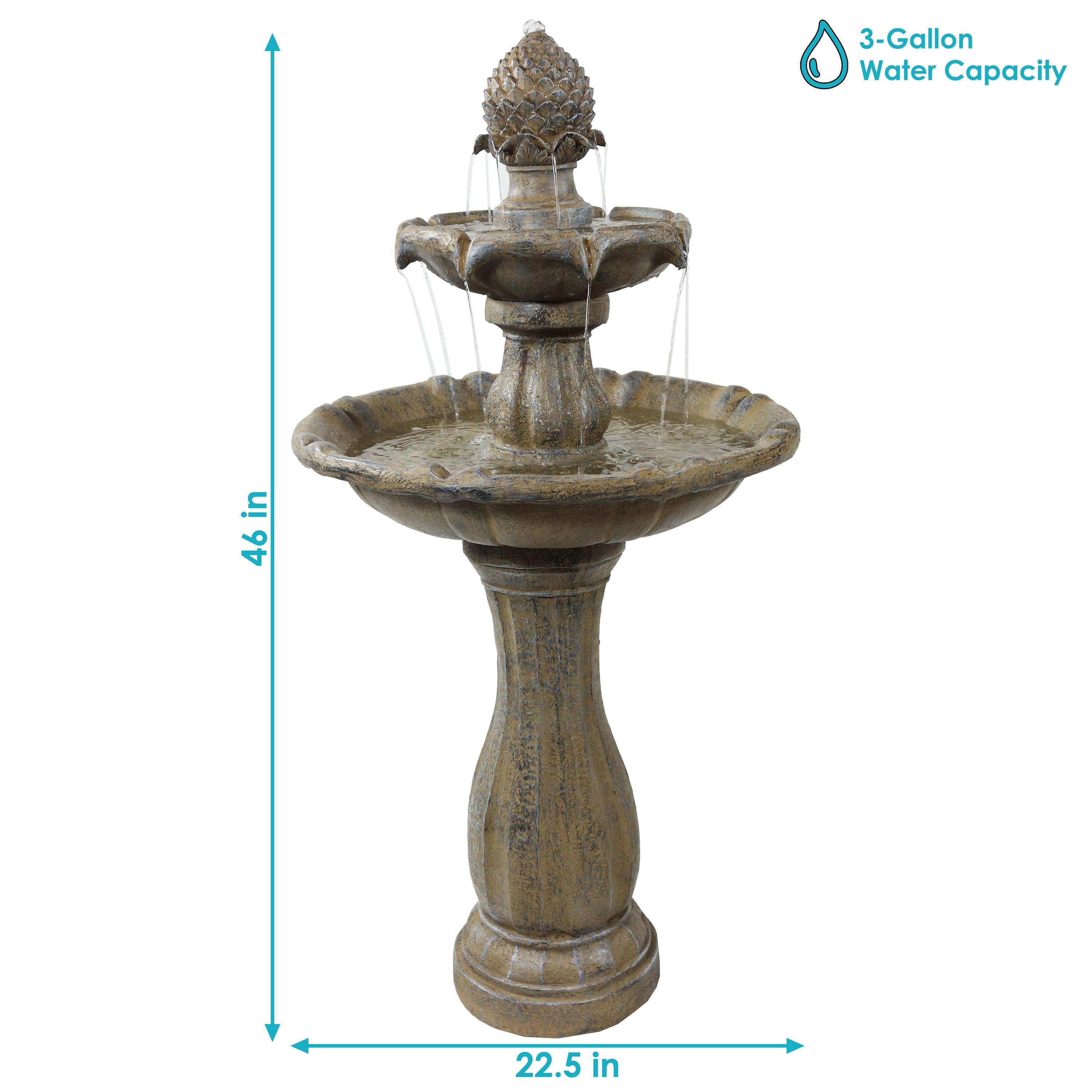 Sunnydaze Outdoor 2-Tier Pineapple Solar Powered Water Fountain with Battery Backup and Submersible Pump - 46" - Earth Finish