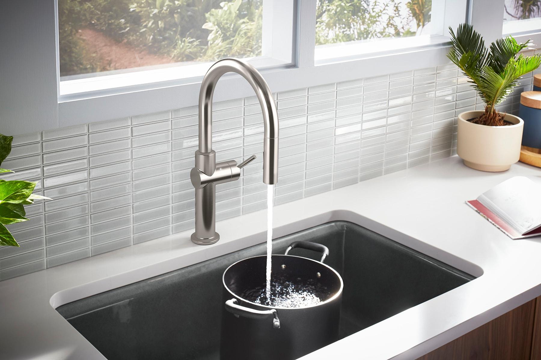 Crue Touchless Pull-Down Kitchen Sink Faucet with Three-Function Sprayhead