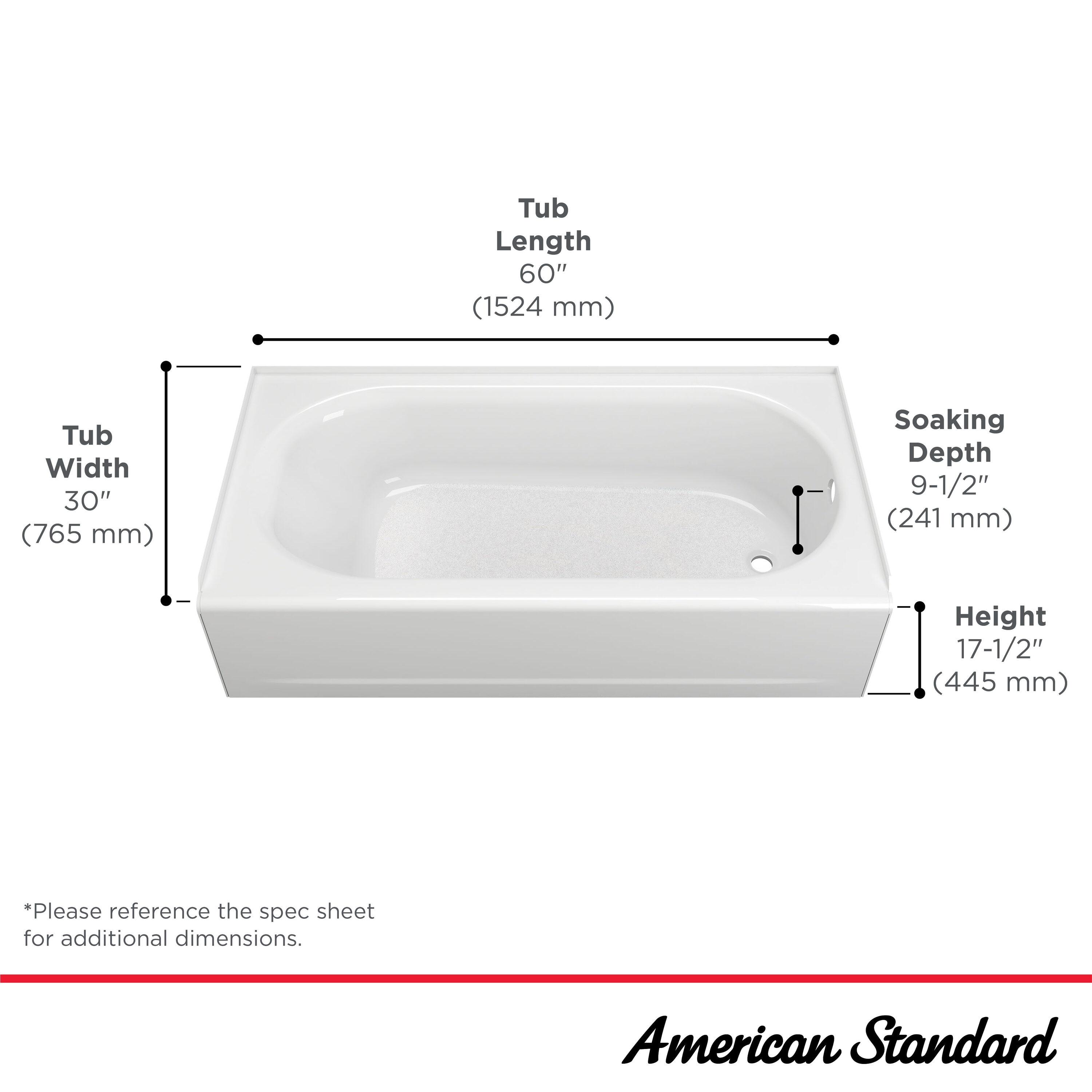 American Standard 1393.202 Princeton 60" Three Wall Alcove Enameled Steel Soaking Tub -