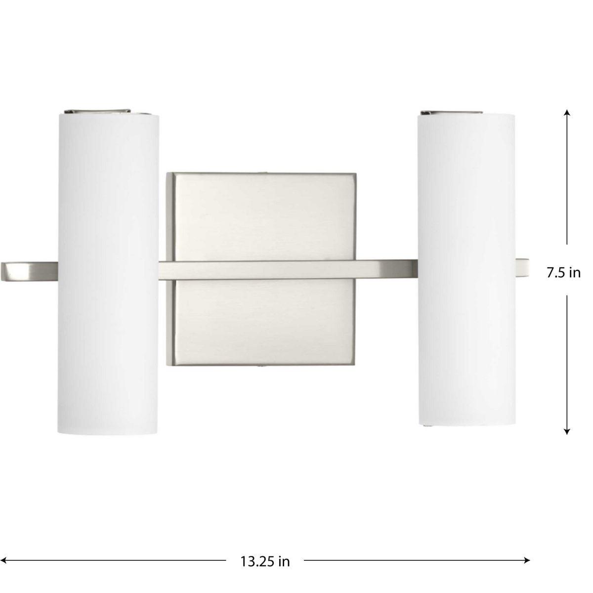 Progress Lighting Colonnade 2-Light LED Bath Vanity in Brushed Nickel with Tubular Etched Glass Shades