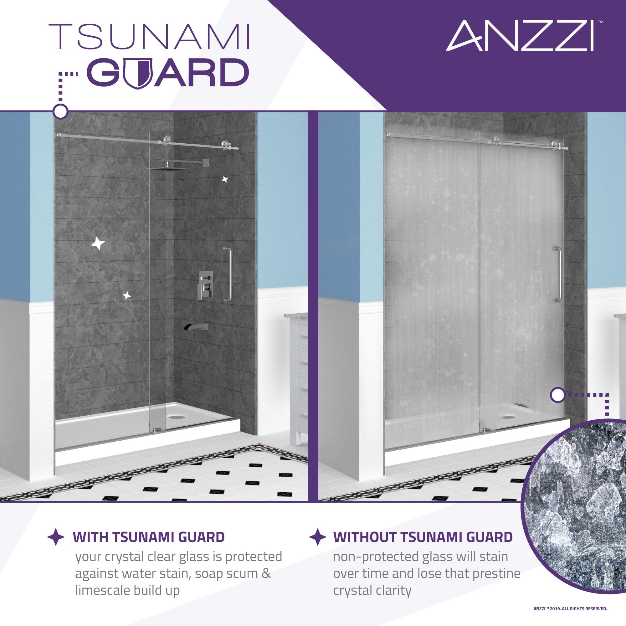 Passion 30" W x 72" H Hinged Frameless Shower Door with Tsunami Guard