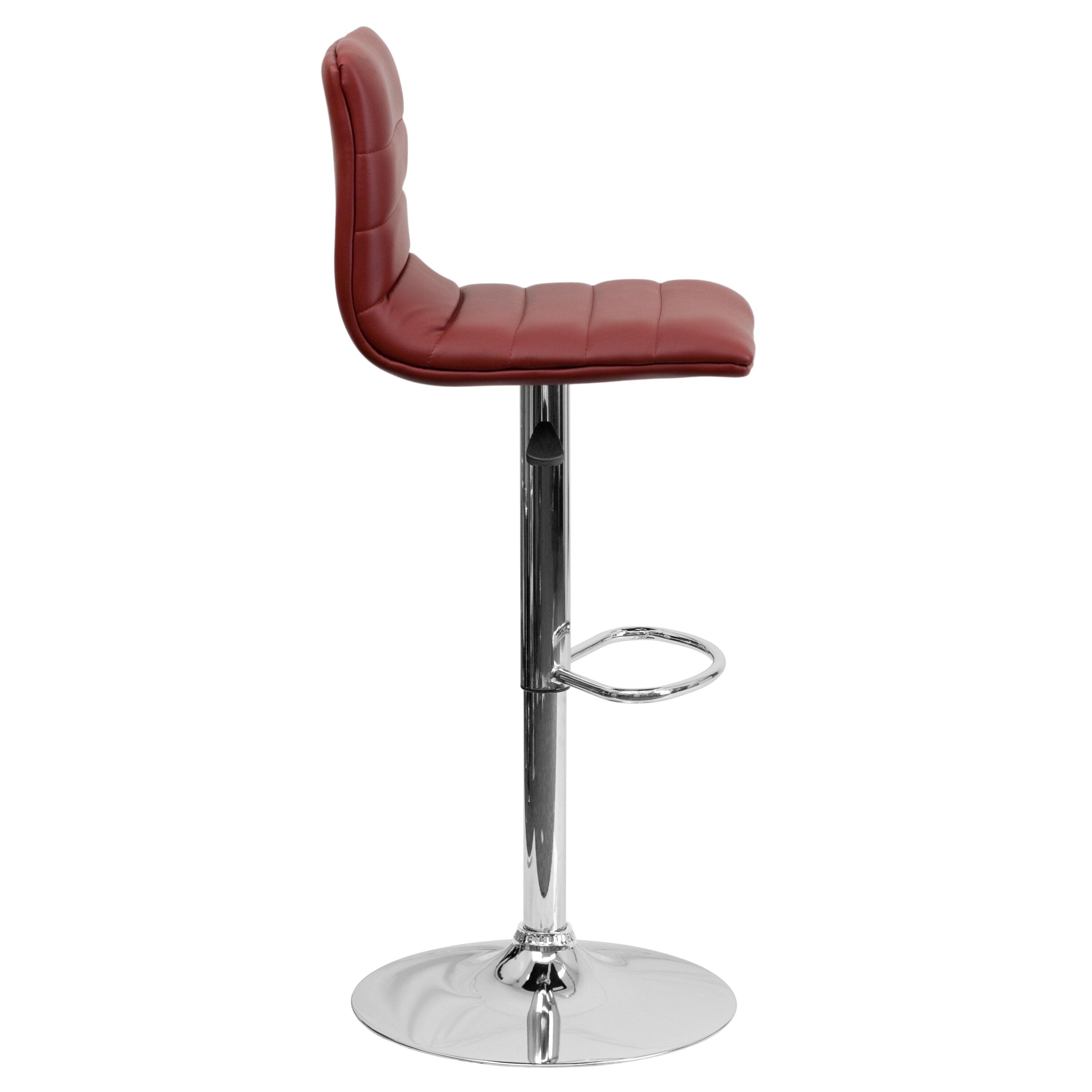 Flash Furniture Modern Burgundy Vinyl Adjustable Bar Stool with Back, Counter Height Swivel Stool with Chrome Pedestal Base