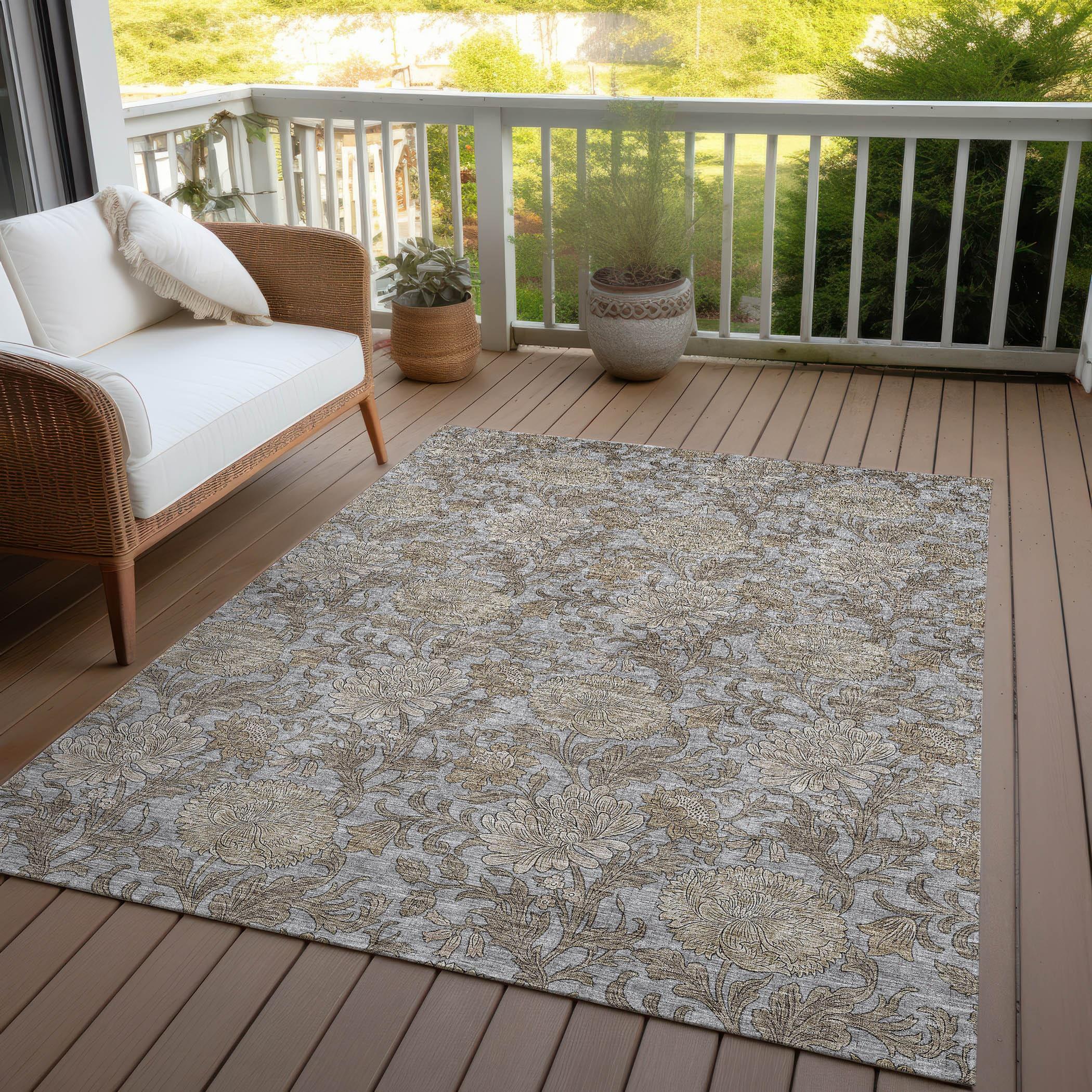 Gray Floral Synthetic Rectangular Kids Rug 2'6" x 3'10"
