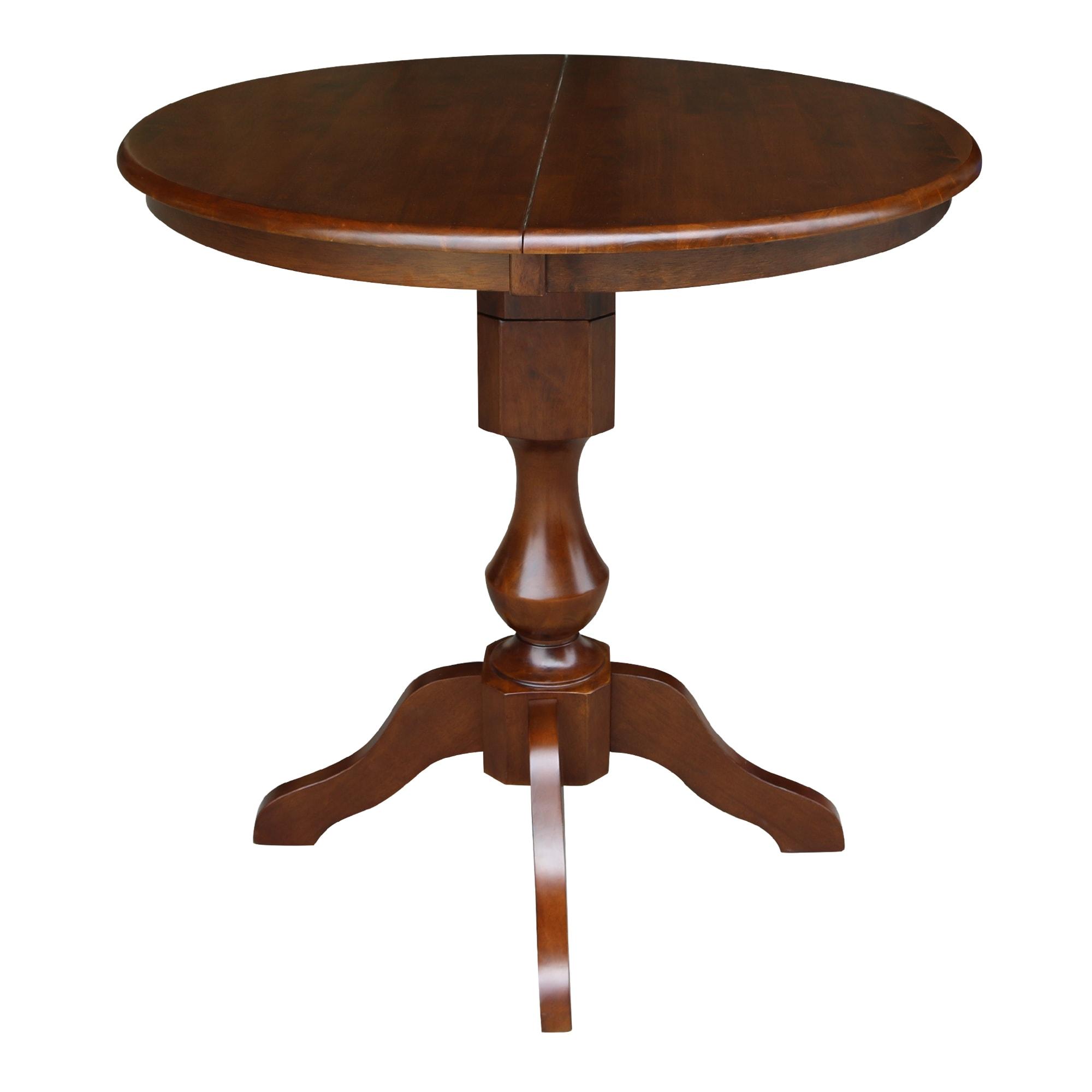 36" Round Solid Wood Pedestal Counter Height Dining Table With 12" Extension Leaf in Espresso by International Concepts