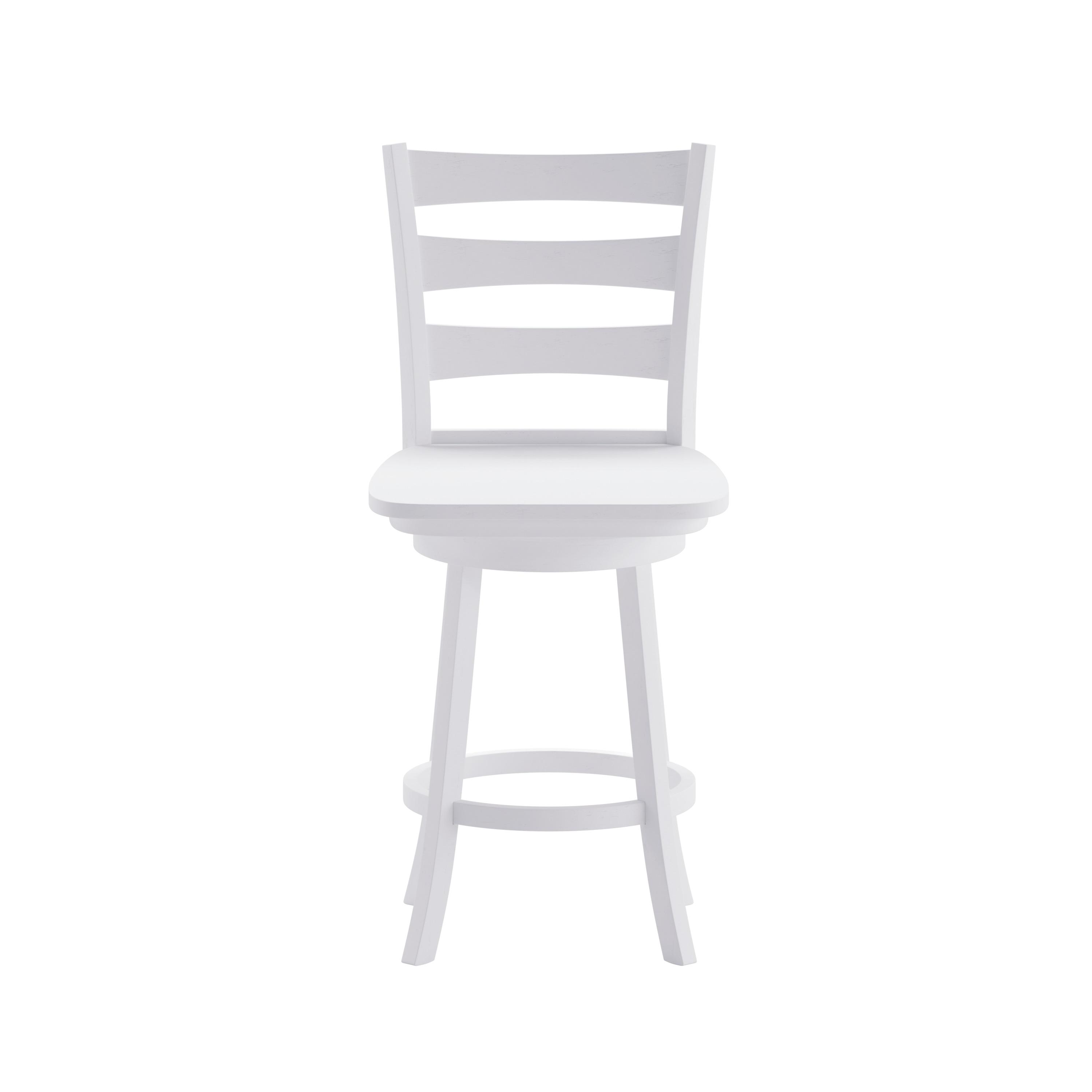 Flash Furniture Liesel Commercial Grade Wooden Classic Ladderback Swivel Counter Height Barstool with Solid Wood Seat, Antique White Wash