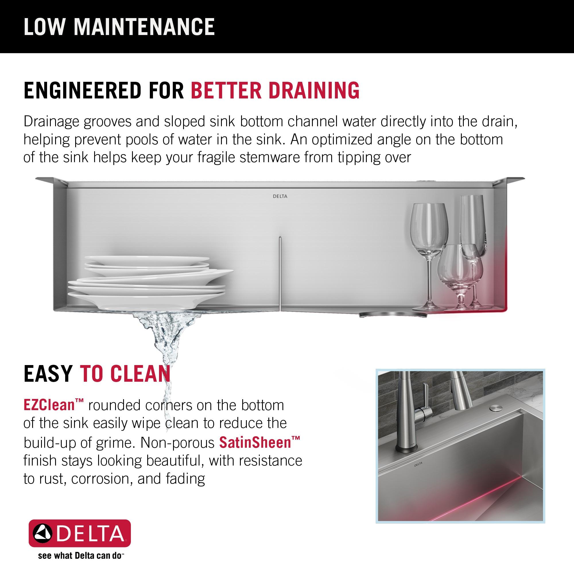 Delta Rivet™ 33" L Workstation Kitchen Sink Drop-In Top Mount 16 Gauge Stainless Steel 50/50 Double Bowl