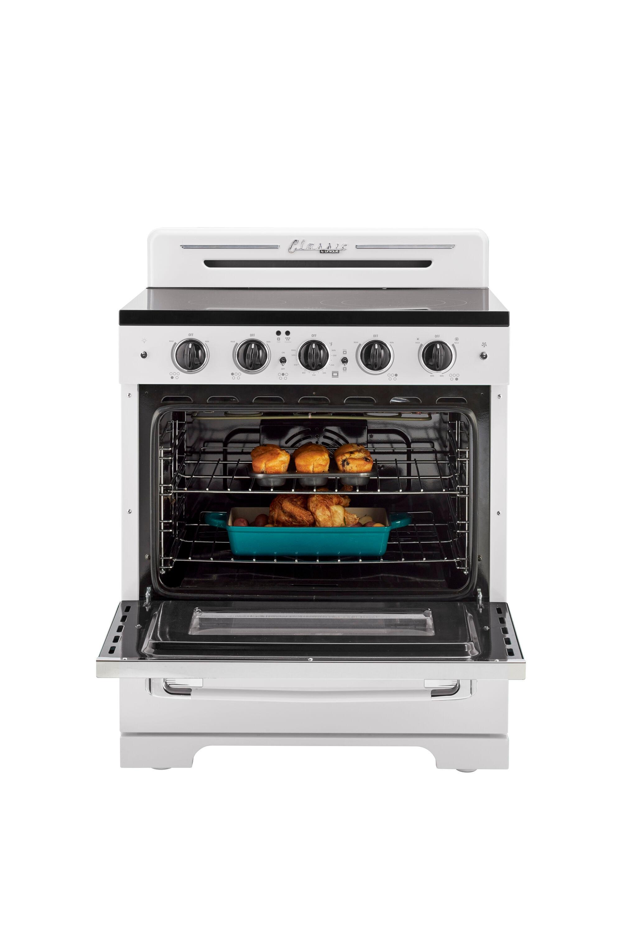 Unique Appliances Classic Retro 30" 5 Element 3.9 cu. ft. Freestanding Electric Glass Top Range with Convection Oven UGP-30CR EC W