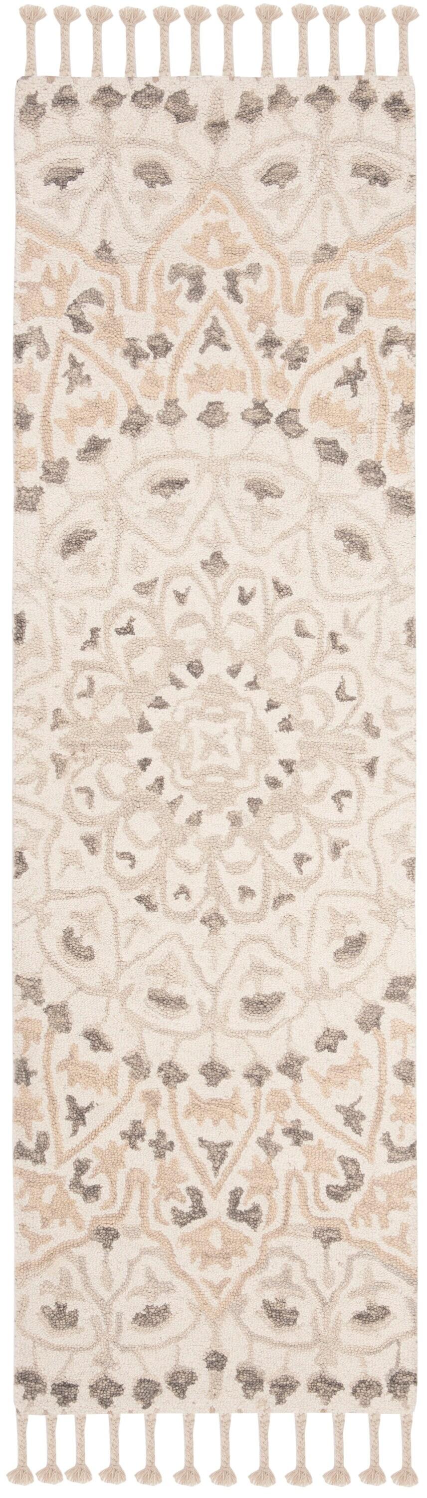 Blossom BLM459 Hand Tufted Indoor Runner Rug - Ivory/Taupe - 2'3"x8' - Safavieh
