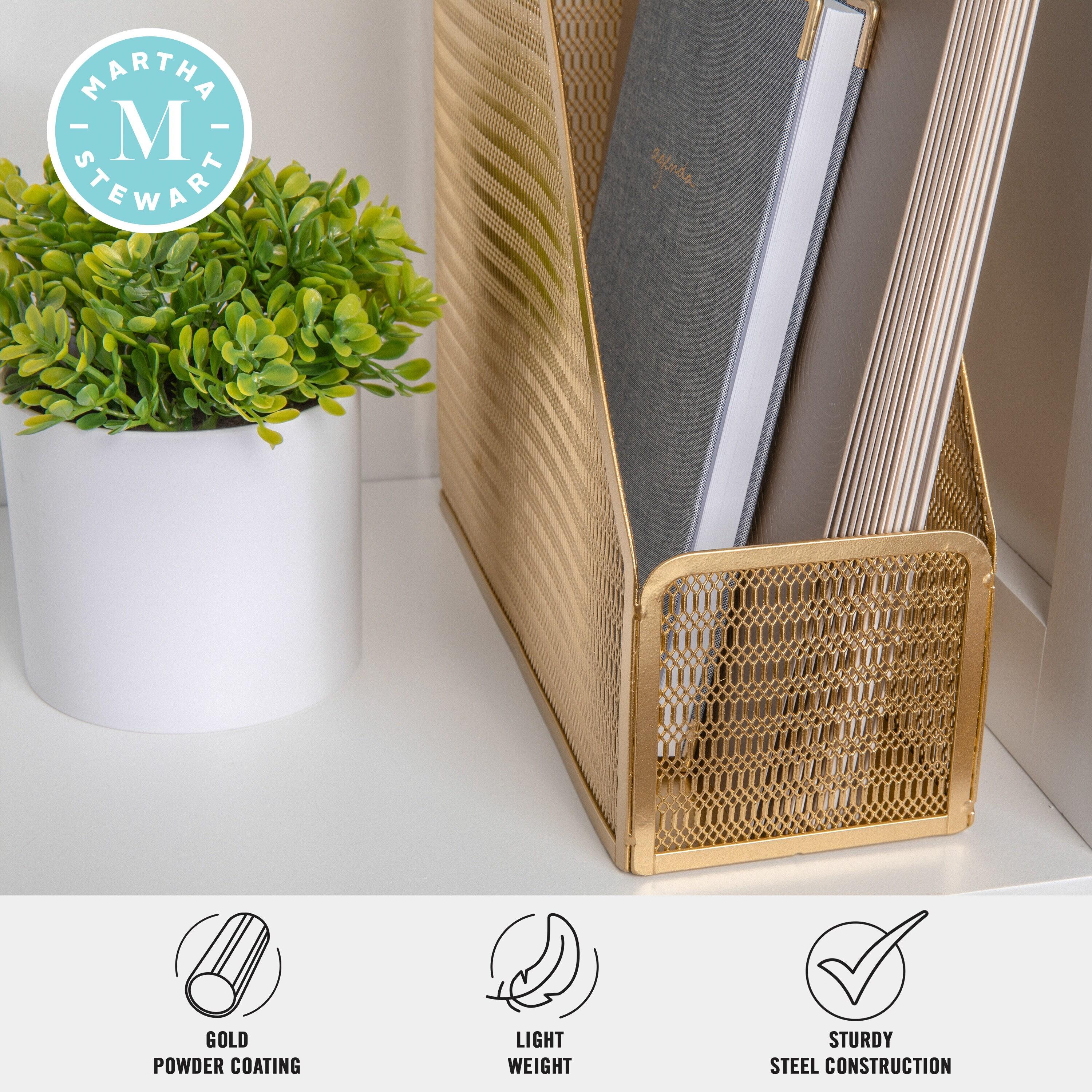 Martha Stewart Mesh Metal Single Slot Magazine File Holder Gold