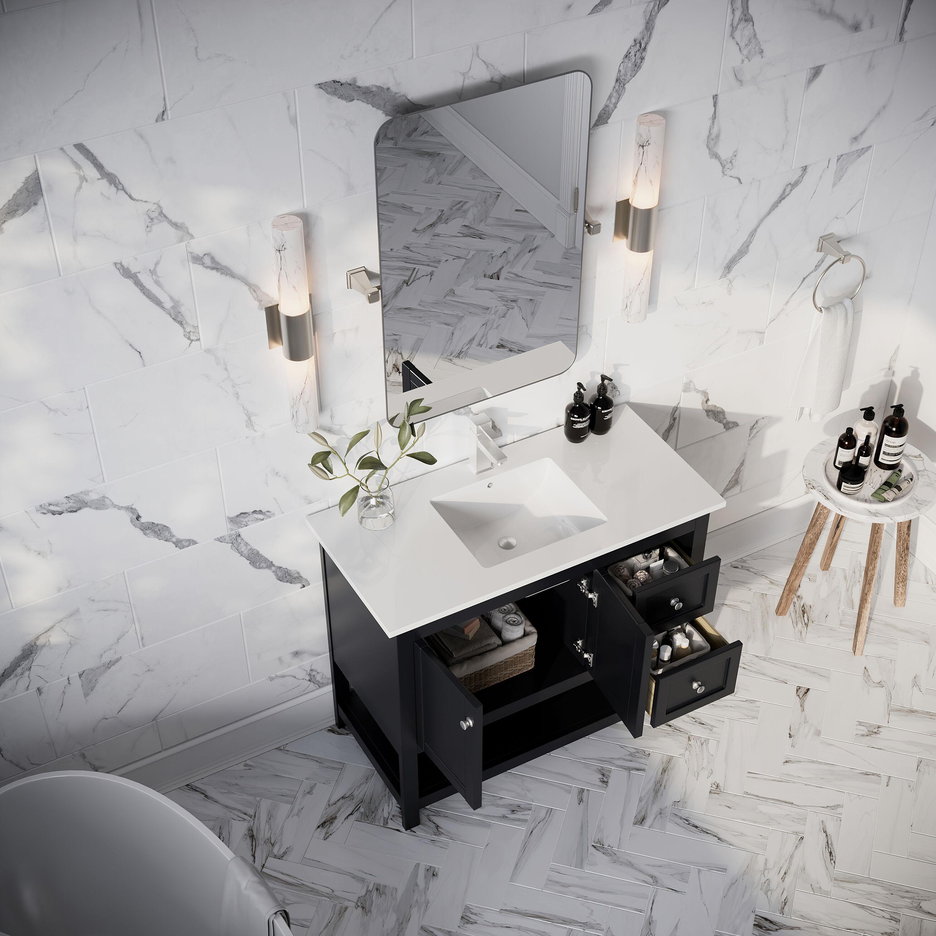 Fresca Manchester 42-in Black Undermount Single Sink Bathroom Vanity with White Quartz Top