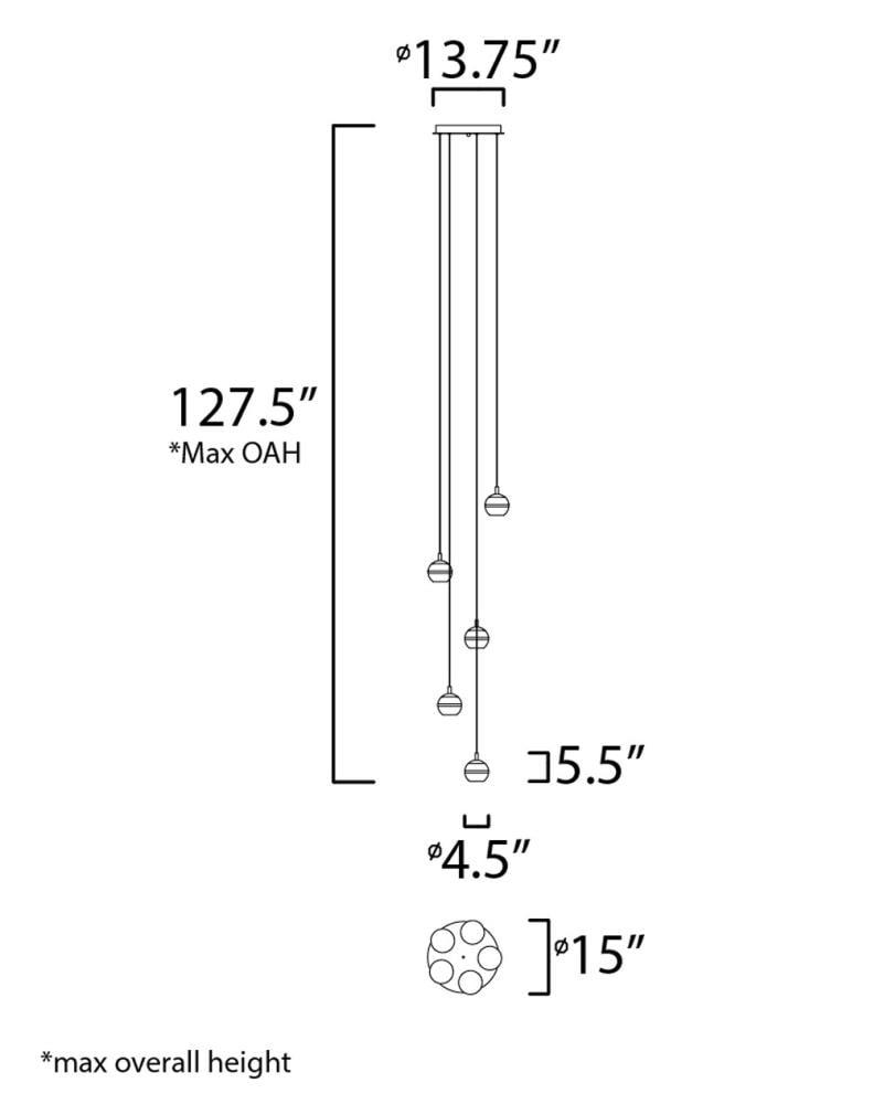 ET2 E24595-93PC Swank 5-Light Pendant Ceiling Light, Polished Chrome