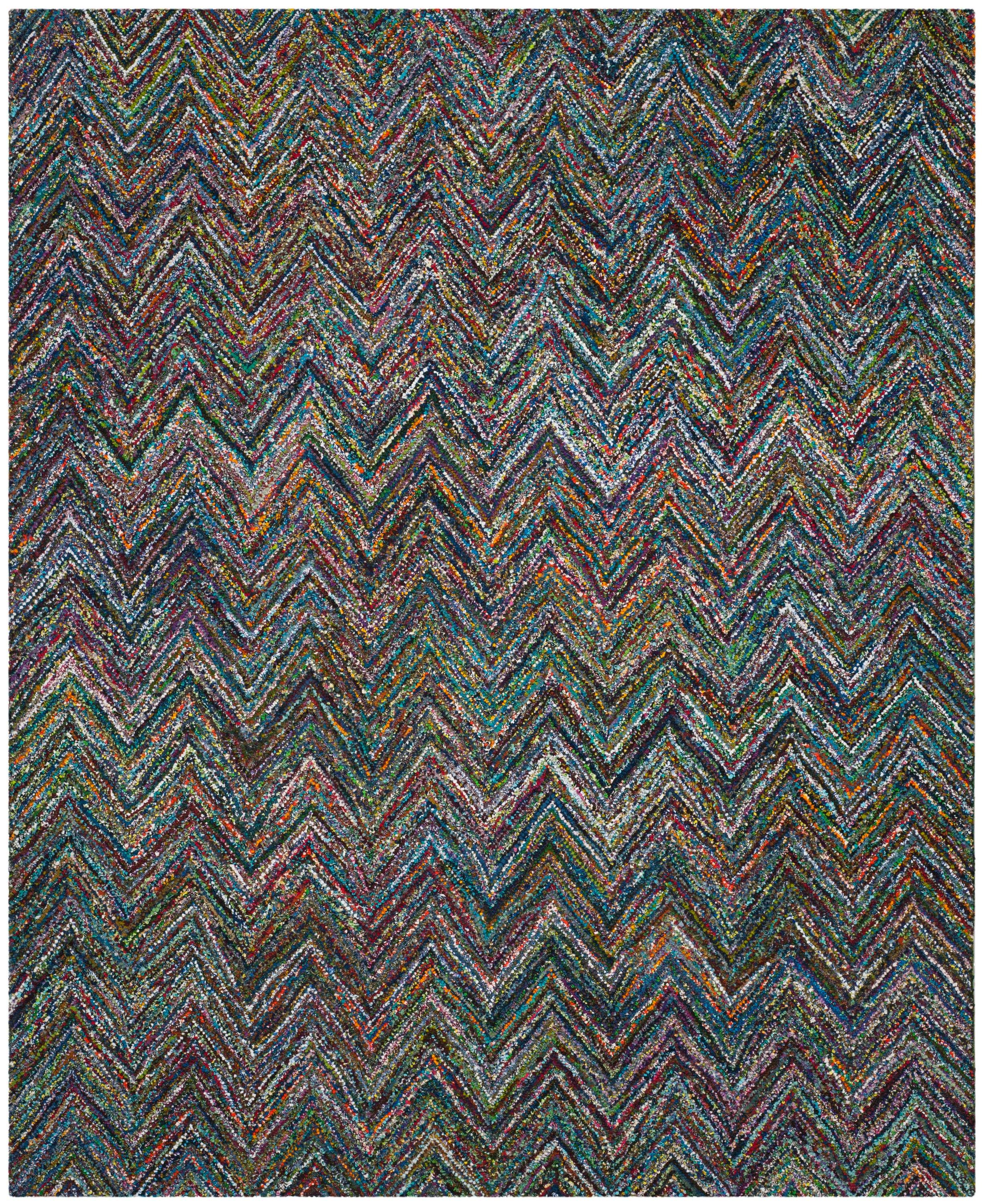 SAFAVIEH Nantucket Akilah Zigzag Stipes Cotton Area Rug, Blue/Multi, 11' x 15'