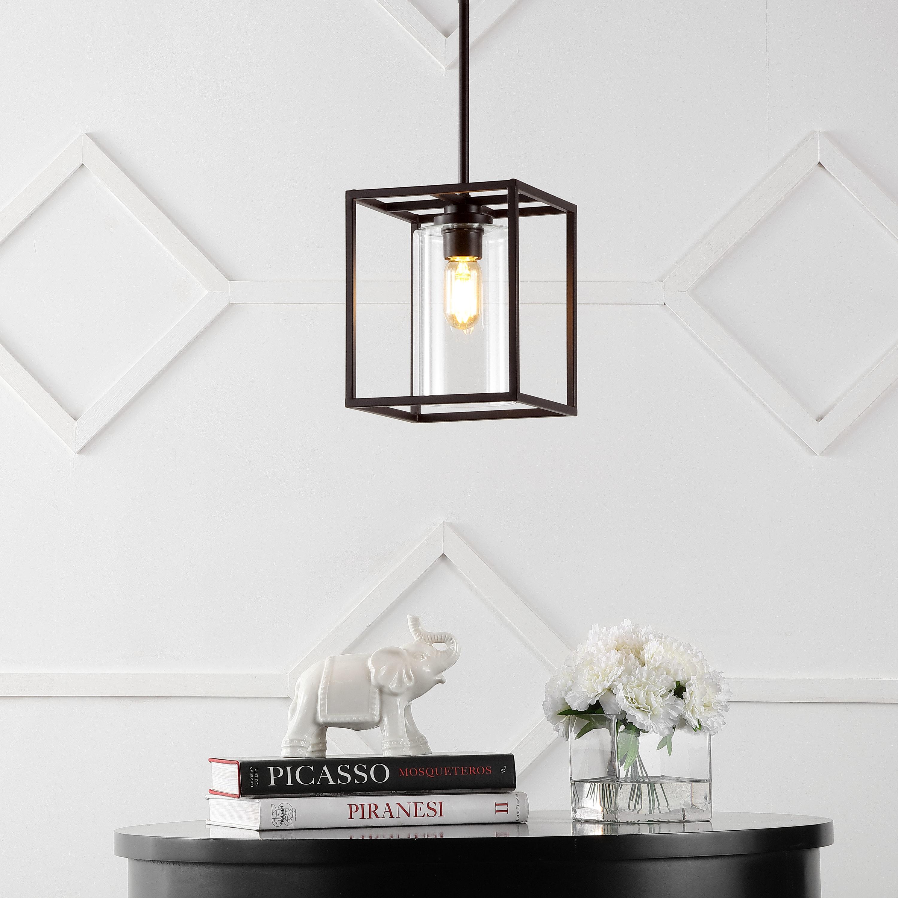 Quinn 8.13" 1-Light Industrial Farmhouse Iron/Glass LED Pendant, Oil Rubbed Bronze