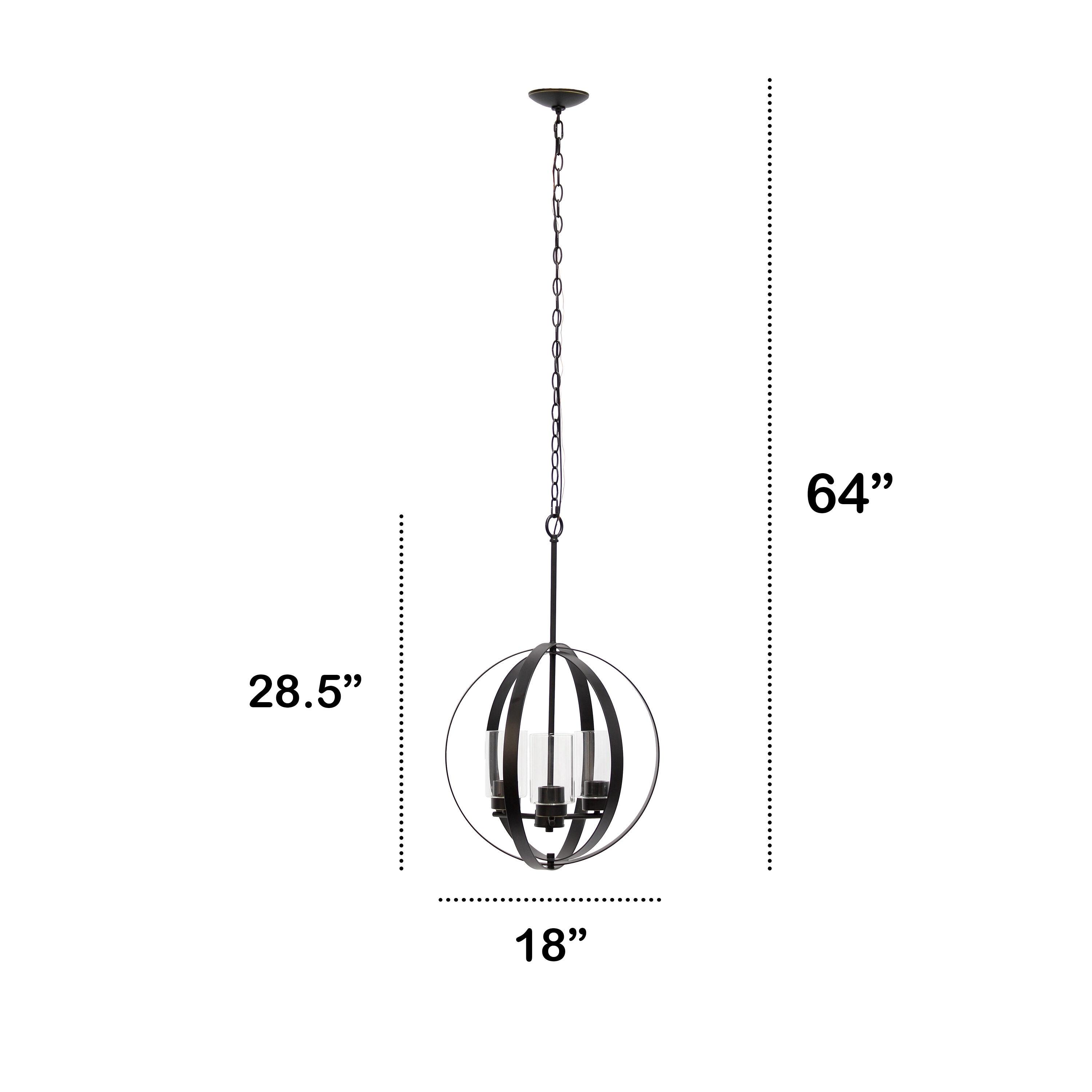 3-Light 18" Adjustable Industrial Globe Hanging Metal/Clear Glass Ceiling Pendant - Lalia Home