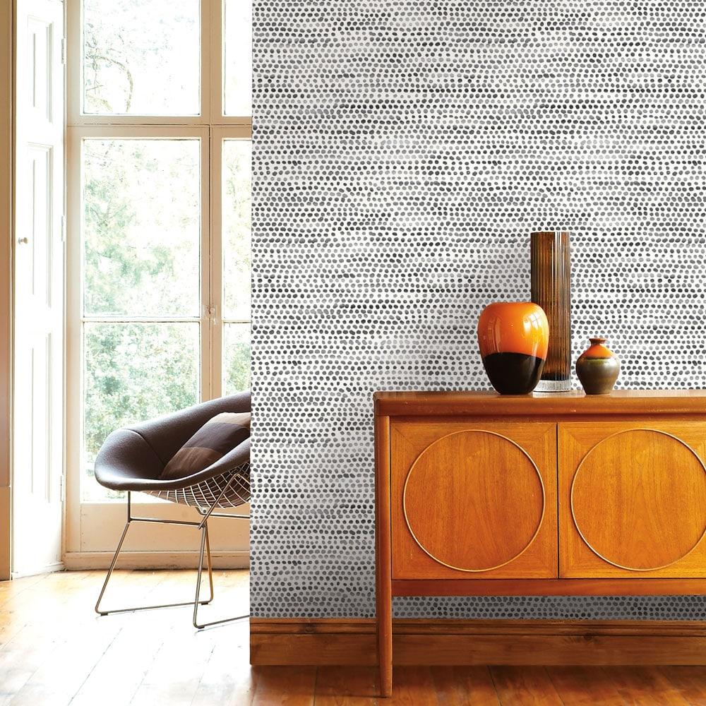 Tempaper & Co. Moire Dots Removable Peel and Stick Wallpaper, Black and White, 28 sq ft: Modern Vinyl, Self-Adhesive, Washable