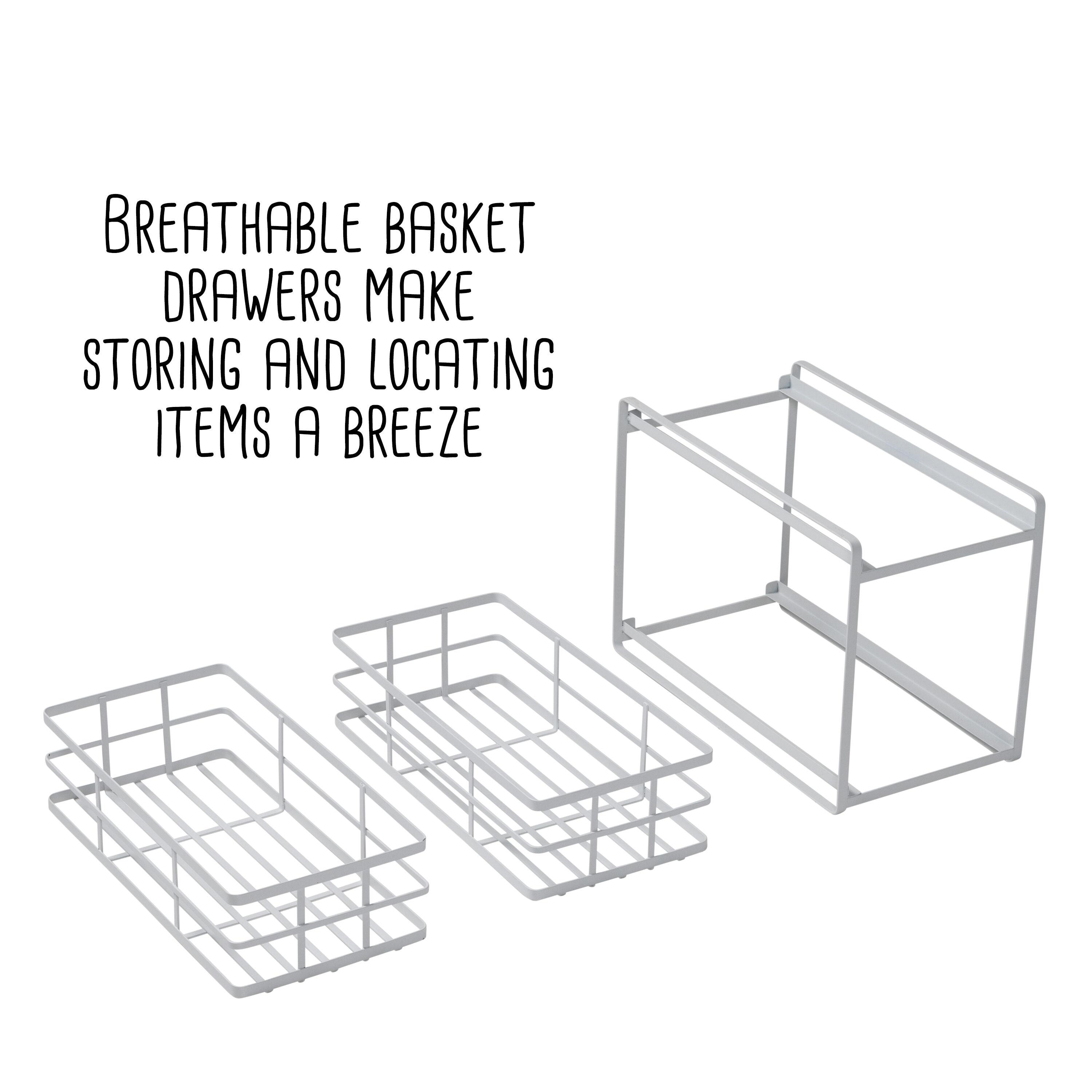 Honey-Can-Do Flat Wire Sliding Basket Organizer - White: Kitchen Organizer, Under Sink Storage, Steel, 12" H x 14" W x 8" D
