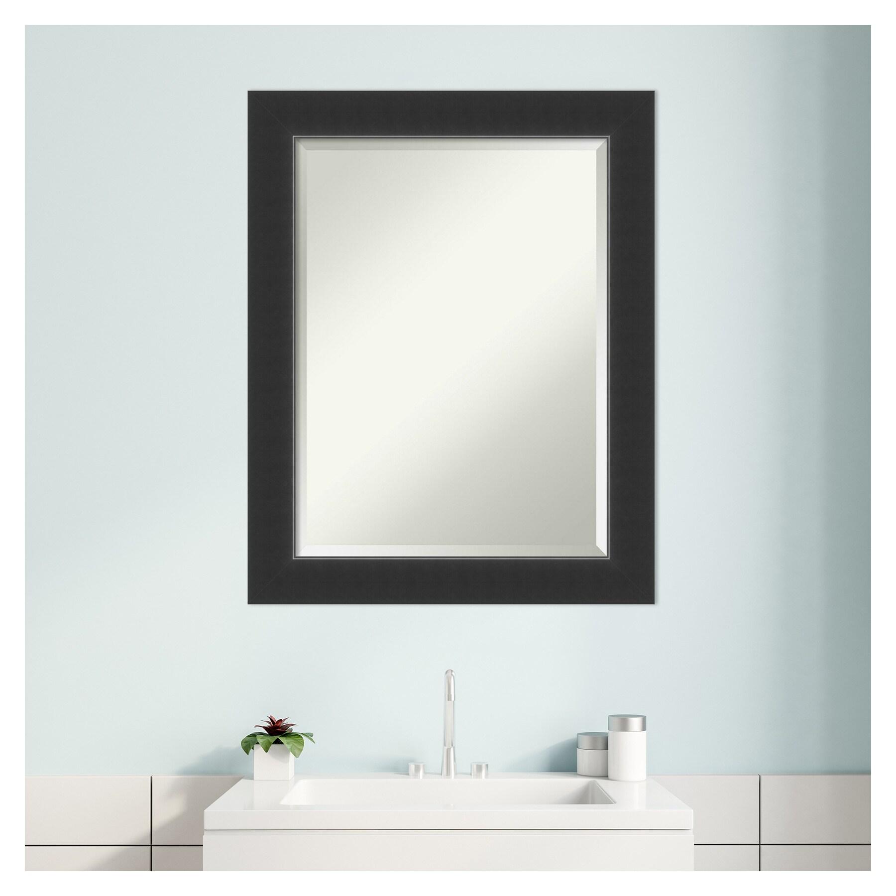Amanti Art Beveled Wood Bathroom Wall Mirror - Corvino Black Frame Corvino Black Outer Size: 23 x 29 in