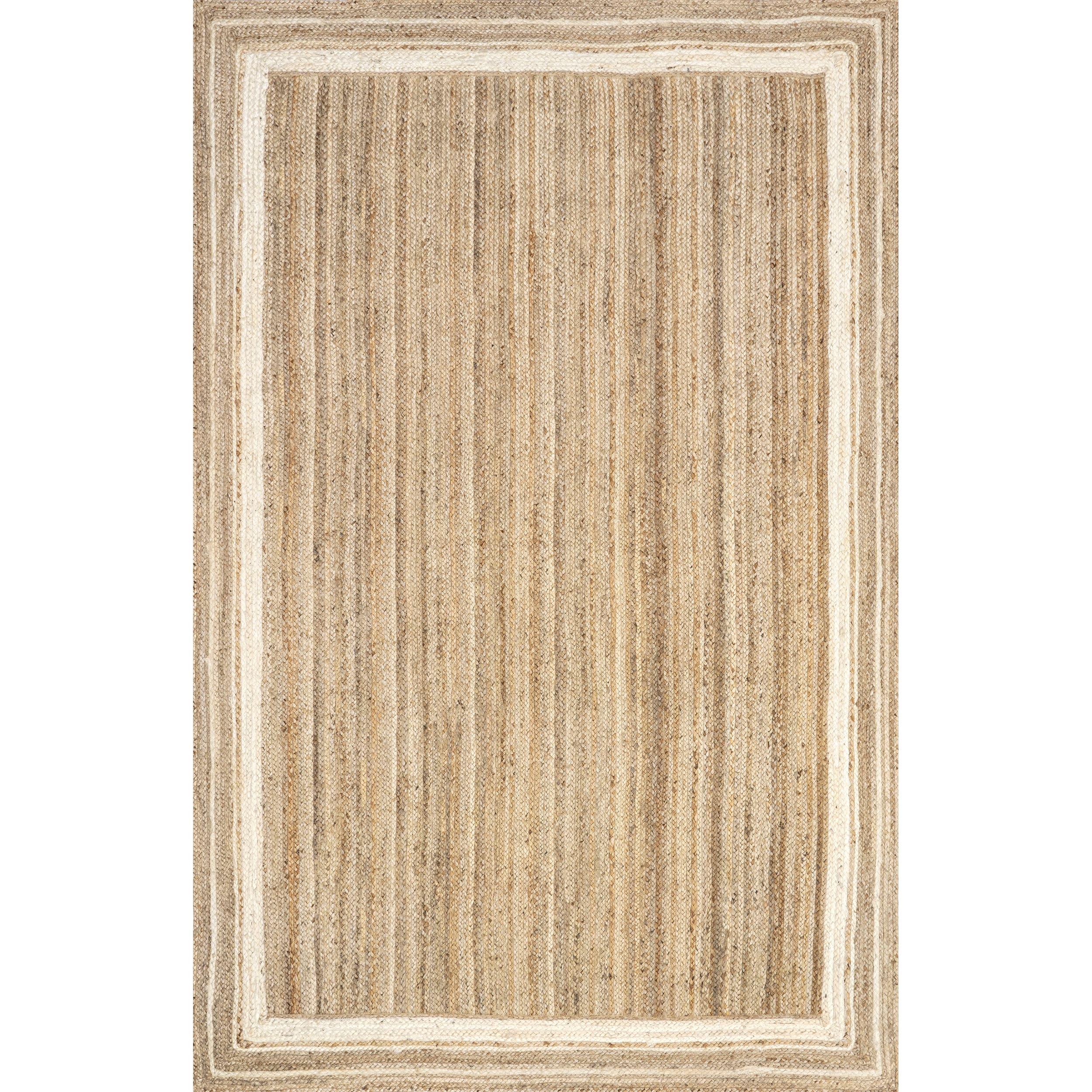 Nuloom Rikki Bordered 6x9 Jute Indoor Area Rug for Dining Room Rug Neutral Rug Living Room Rug Kitchen, Off White/Natural