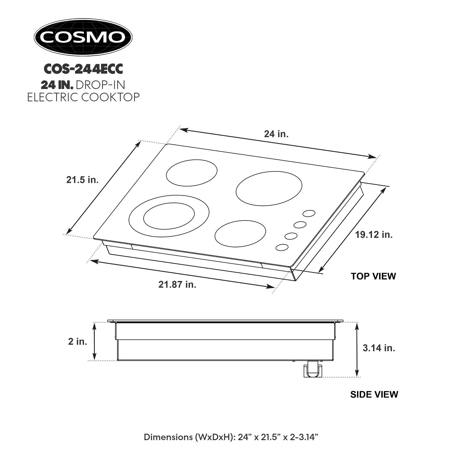 24 in. Electric Ceramic Glass Cooktop with 4 Elements, Dual Zone Element, Hot Surface Indicator Light and Control Knobs