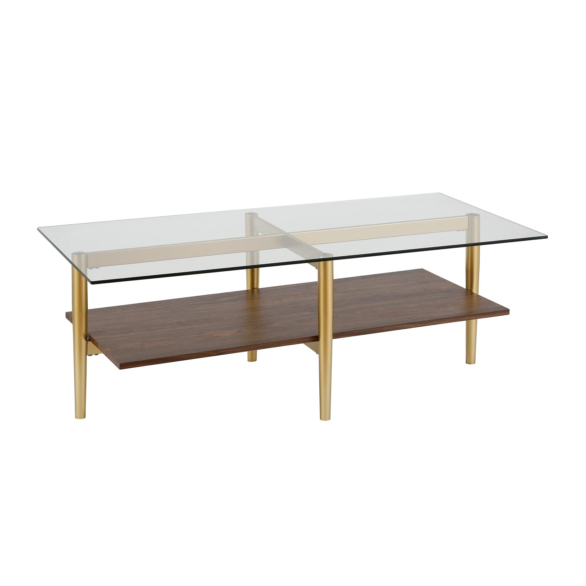 Evelyn&Zoe Otto 47'' Wide Rectangular Coffee Table with MDF Shelf, Gold and Walnut