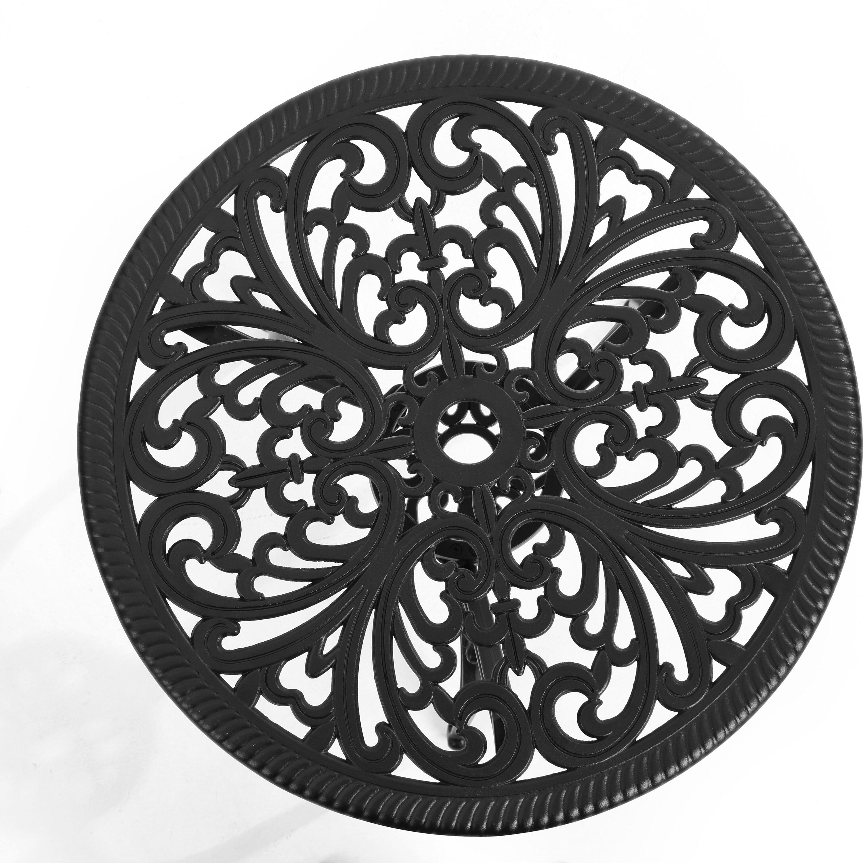 Black Cast Aluminum 3-Piece Bistro Set with Round Table and Armless Chairs