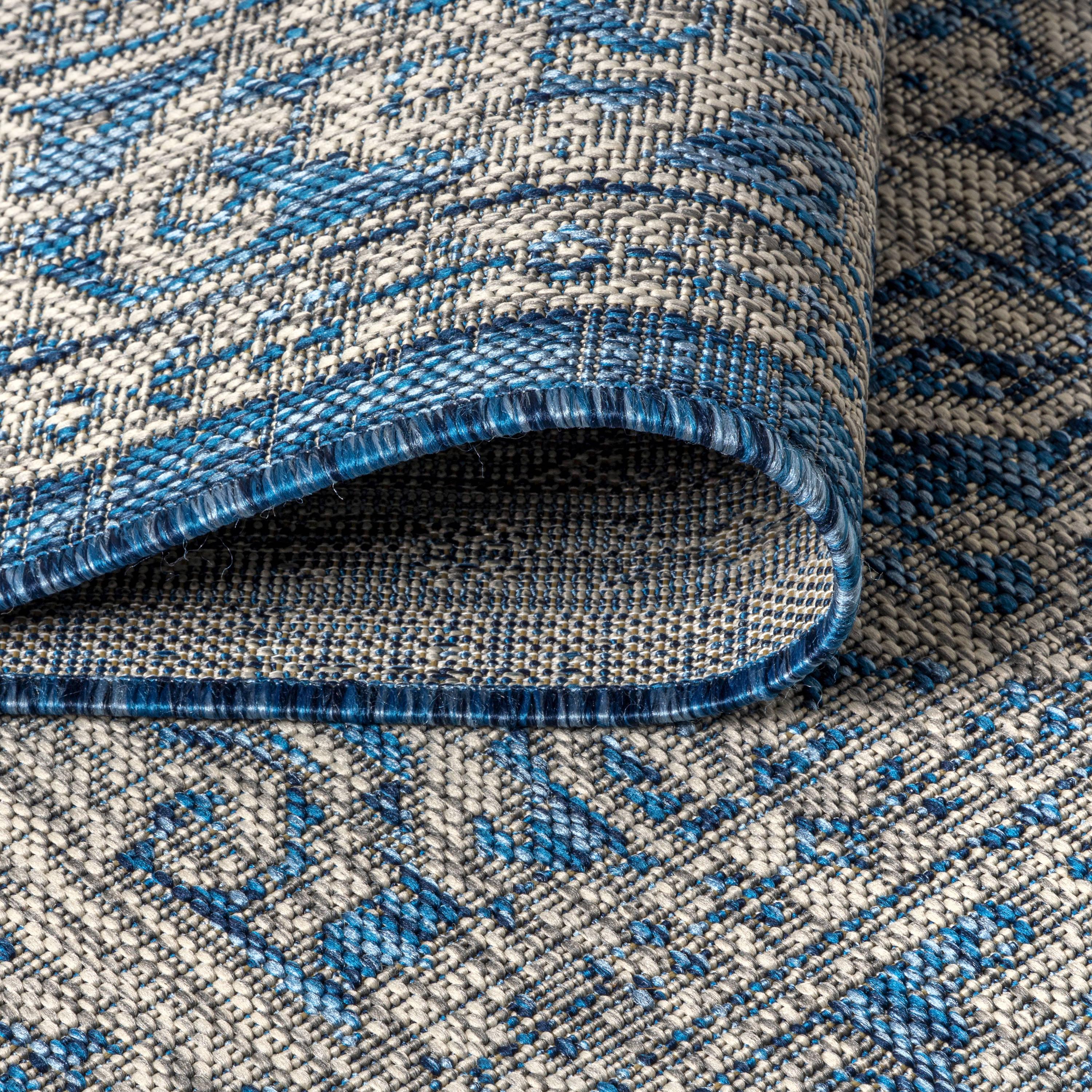 3'x5' Sinjuri Medallion Textured Weave Indoor/Outdoor Area Rug, Navy/Gray - JONATHAN Y