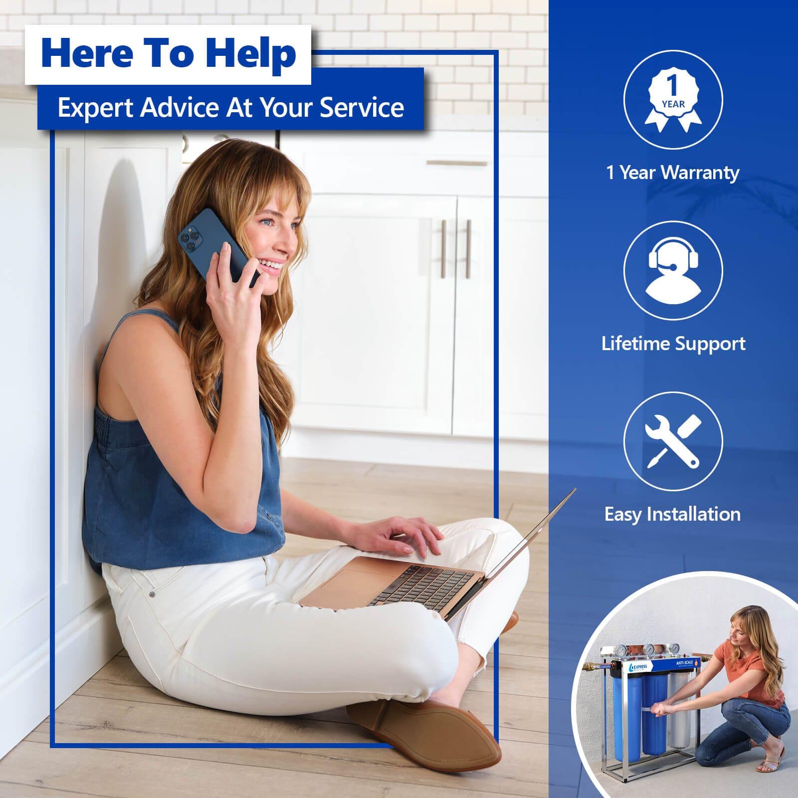 Express Water Whole House Water Filter, 3 Stage Water Filtration, Sediment, Polyphosphate Anti-Scale, Carbon Filters Includes Pressure Gauges, Easy Release, and 1 Inch Connections, 23.5" x 8.5" x 30"