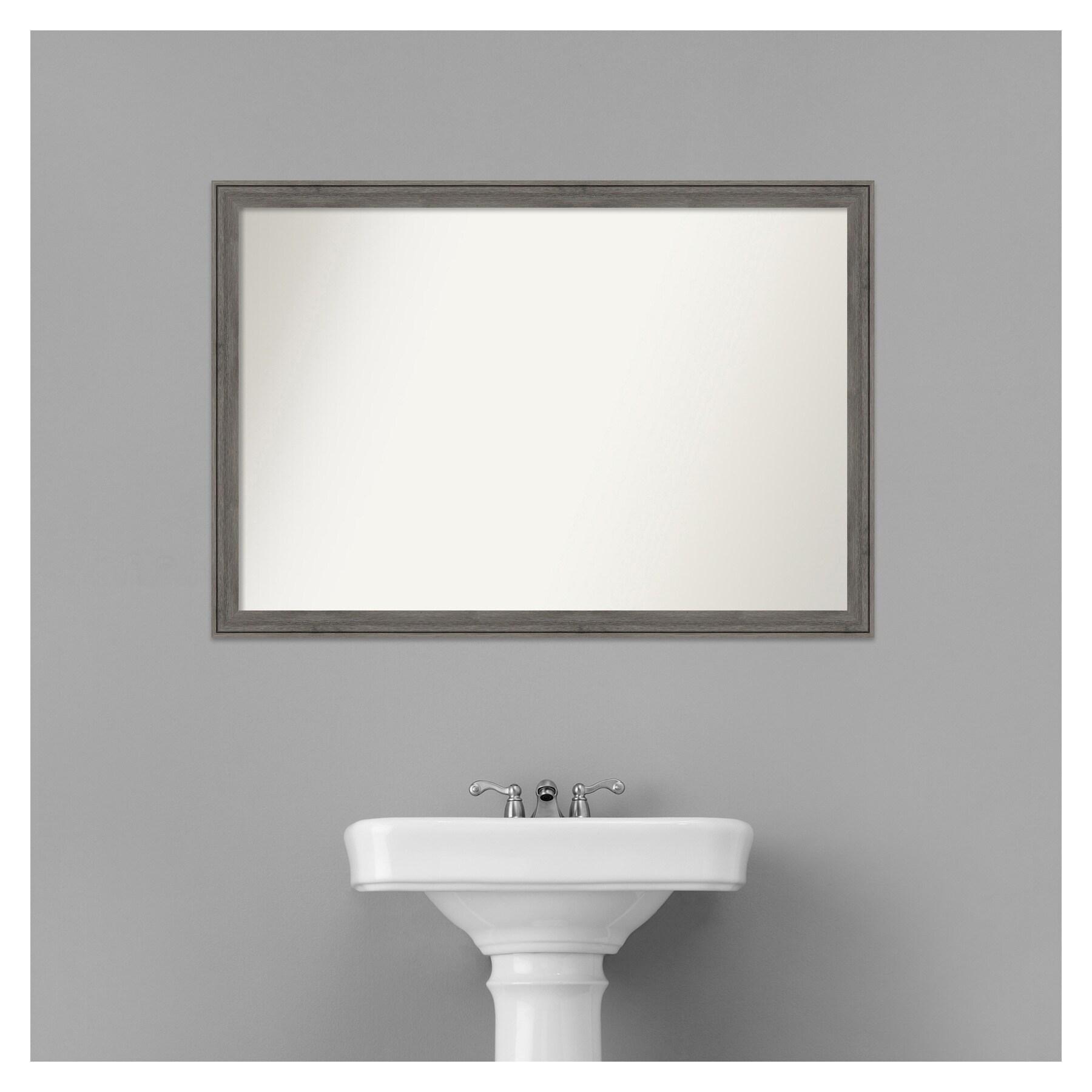 Amanti Art Regis Barnwood Grey Narrow Non-Beveled Wood Bathroom Wall Mirror 26.5 x 38.5 in.