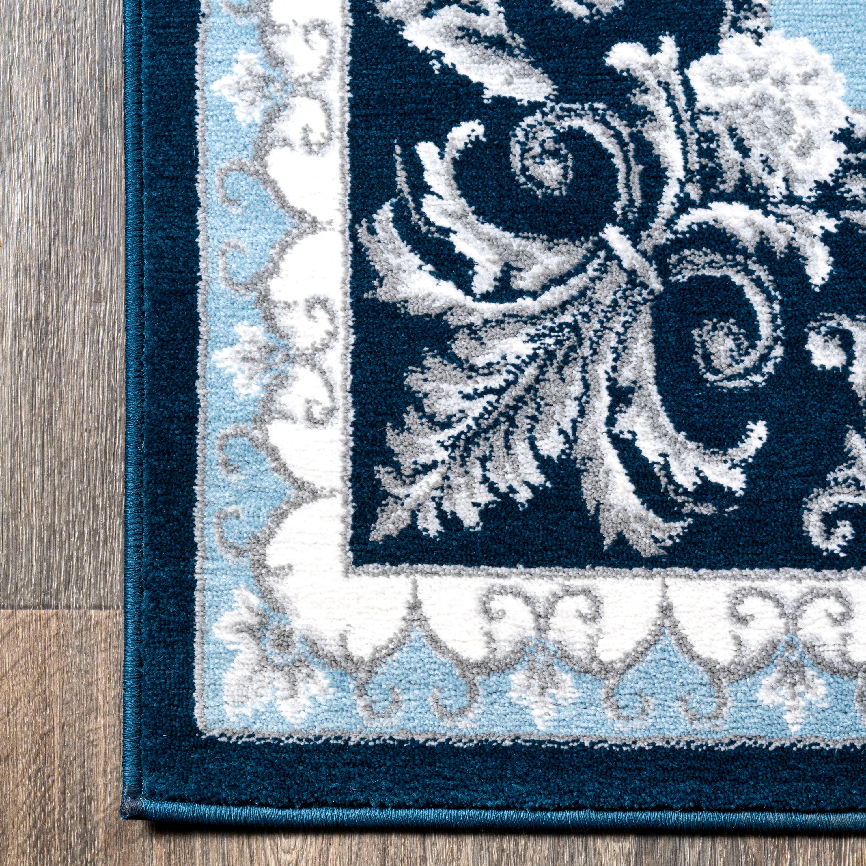 3'x 5' Acanthus French Border Area Rug, Navy/Blue - JONATHAN Y
