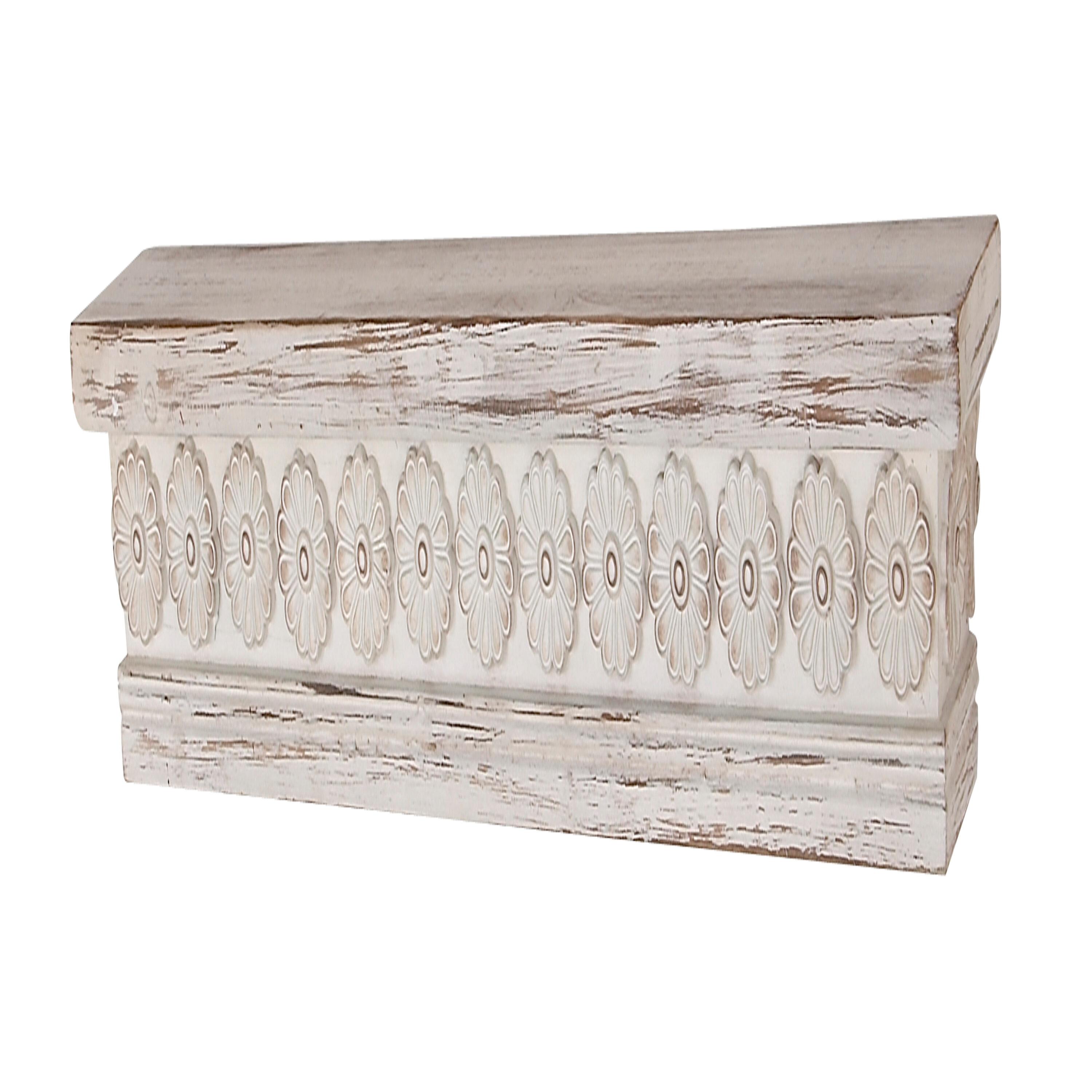 DecMode 36" x 5" Intricate Carved 1-Tier White Floral Wall Shelf