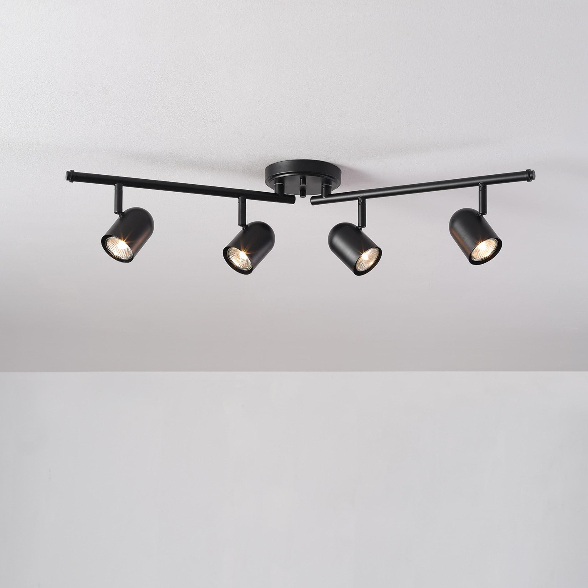 Matte Black Foldable 4-Light Track Lighting with Glass Shades