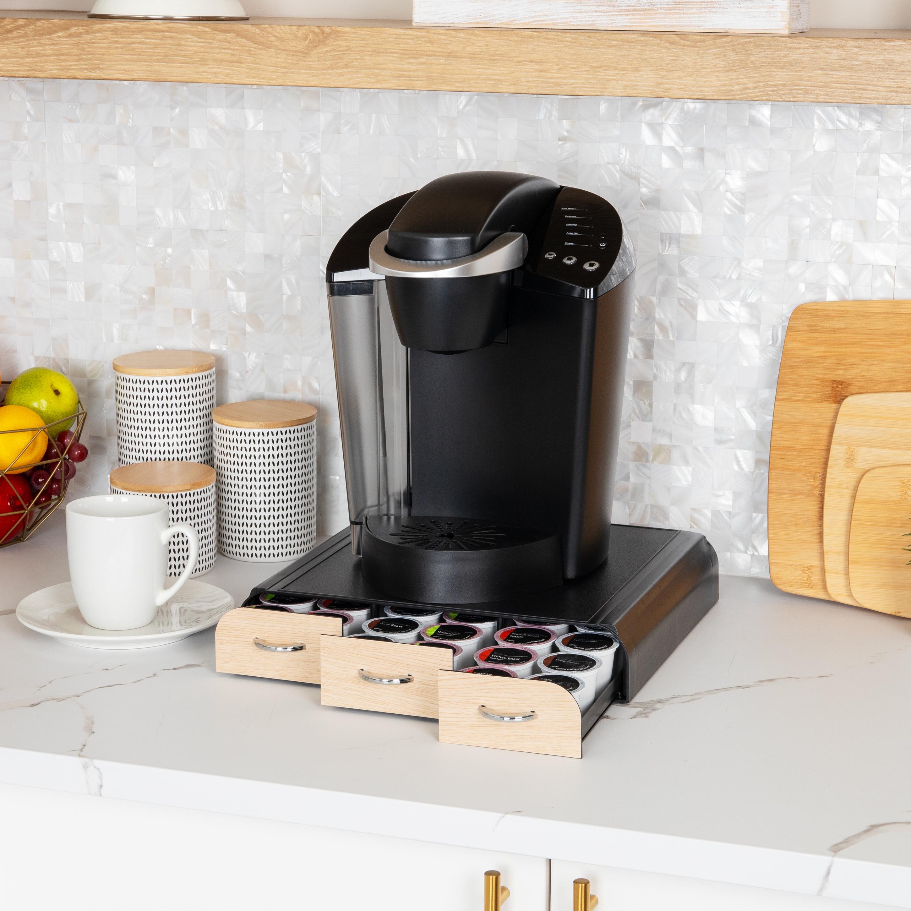 Mind Reader 36 Capacity 'Anchor' Triple Drawer Single Serve Coffee Pod Holder Drawer, Black with Brown Wood Veneer, Brown