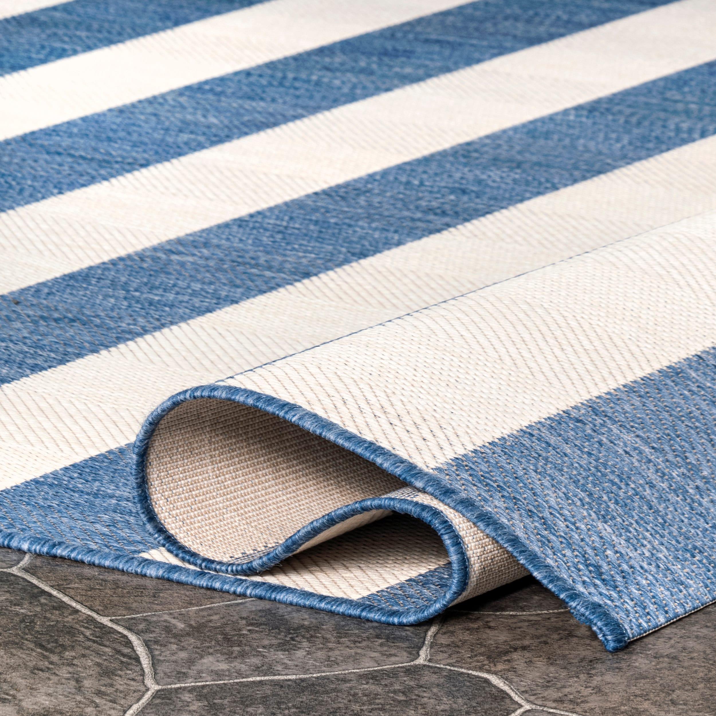 Nuloom Alexis Striped 2x8 Indoor/Outdoor Runner Rug for Living Room Patio Deck Front Porch Entryway Hallway Kitchen, Blue/Ivory