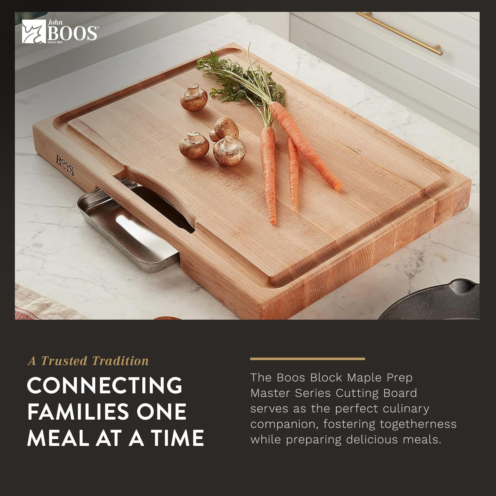 John Boos Boos Block Newton Prep Master Reversible Wood Cutting Board with Juice Groove and Pan, 2.25-Inch Thickness, 24" x 18" x 2 1/4", Maple