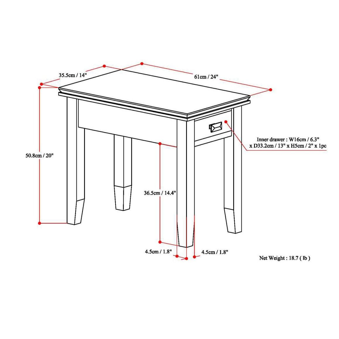 Simpli Home Artisan Solid Wood Transitional Narrow Side Table with Drawer