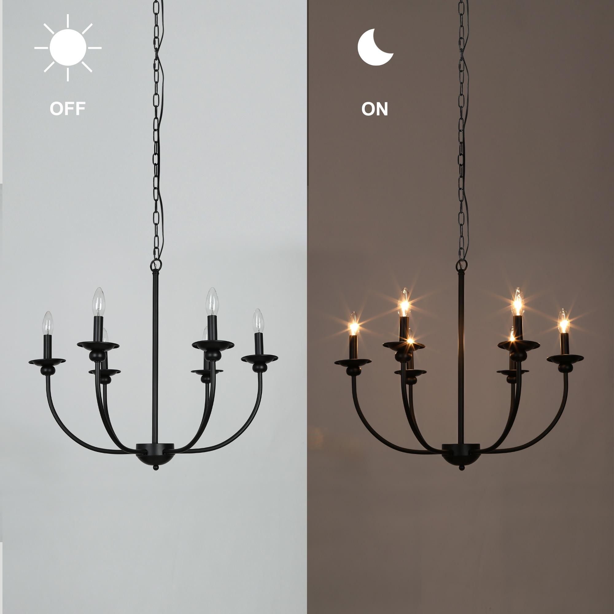 LNC 6-Light Modern/Contemporary Matte Black Large Candle Chandelier