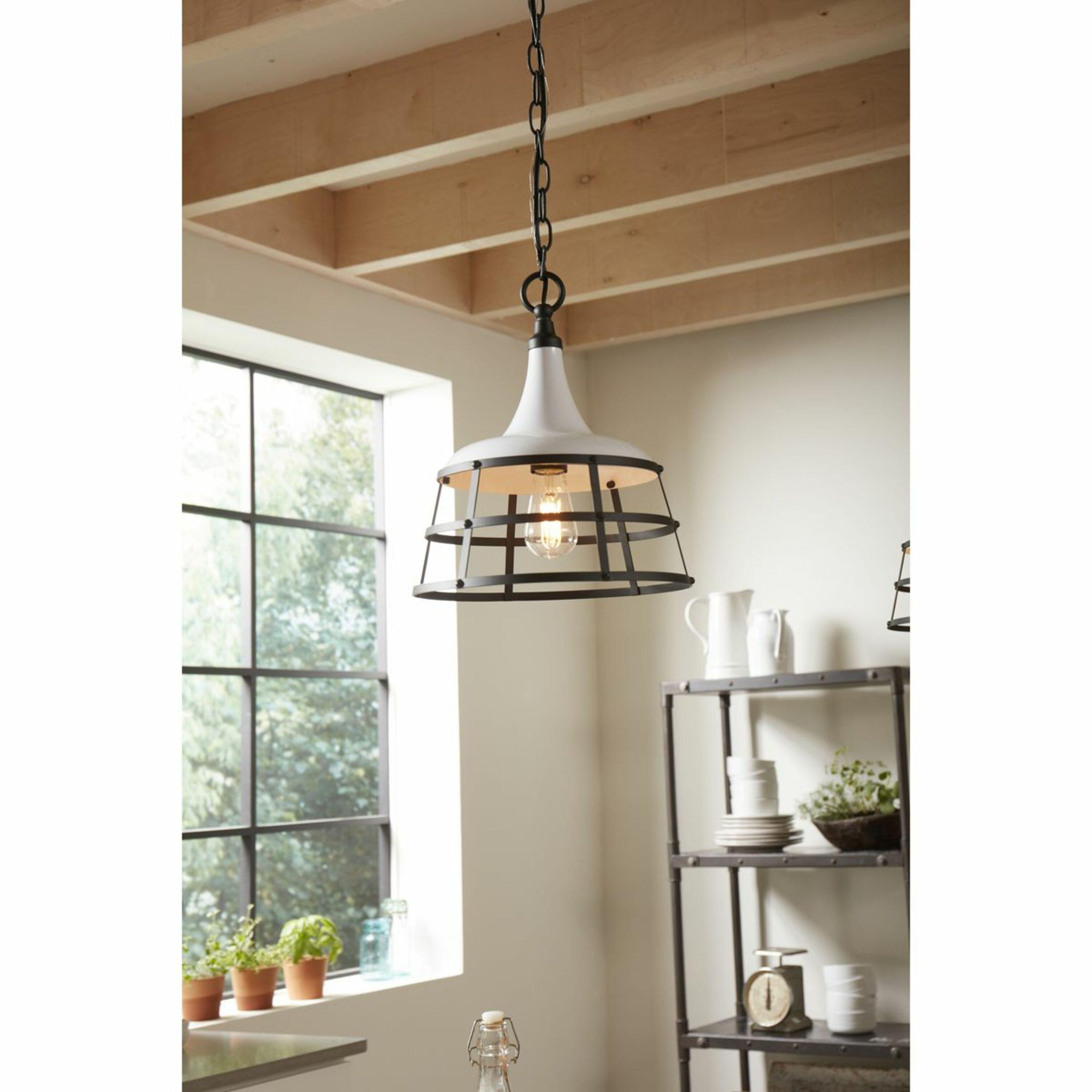 Progress Lighting Bastille Collection 1-Light Mini-Pendant, Steel, White Finish, Country Basket Shade