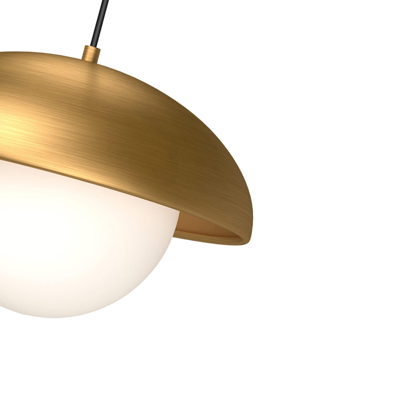 Rubio 16'' Matte Black and Aged Gold Bowl Pendant with Opal Matte Glass