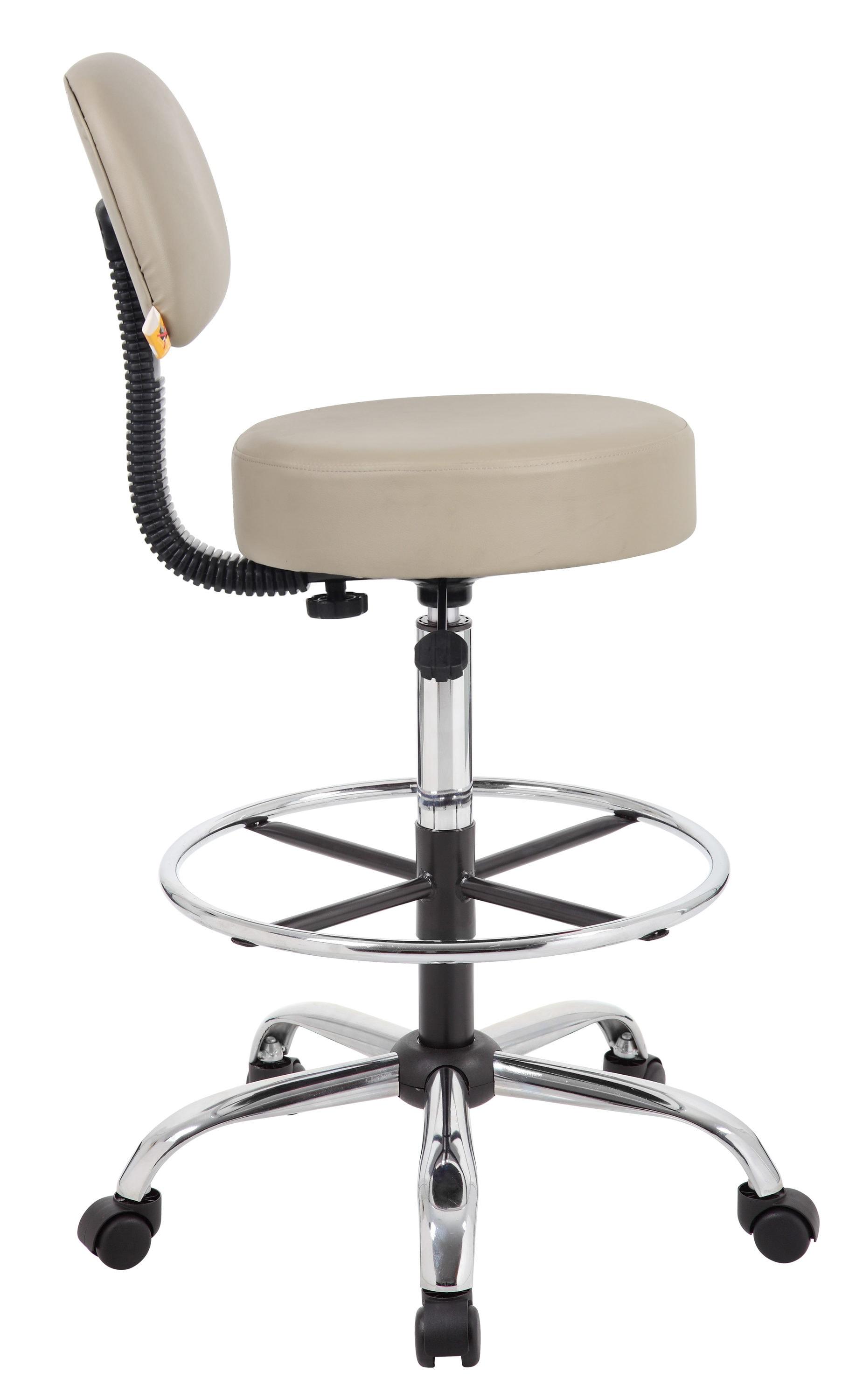 Boss Office Products Medical/Drafting Stool with Back Cushion Beige: Adjustable, Metal Frame, No Arms