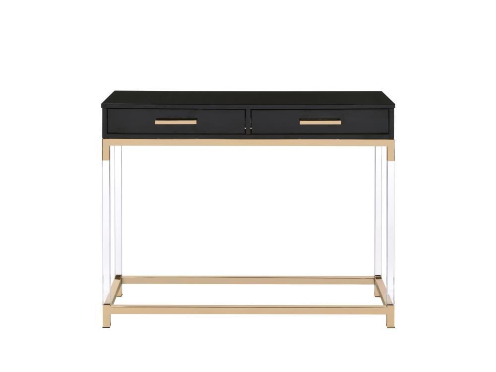 ACME Adiel 2 Drawers Wooden Console Table with Metal Base in Black and Gold